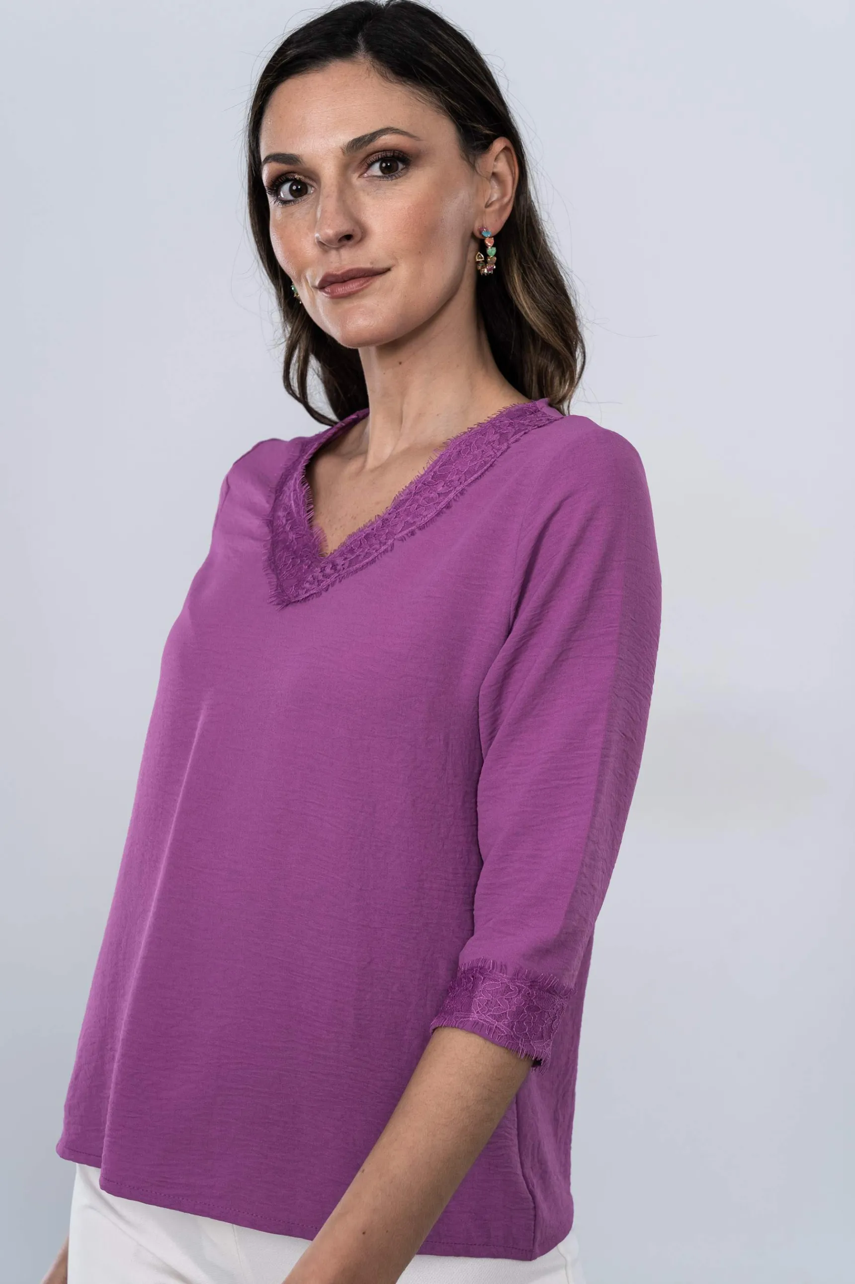 Precchio Blusas Y Camisas<BLUSA ENCAJE MANGA FRANCESA MALVA