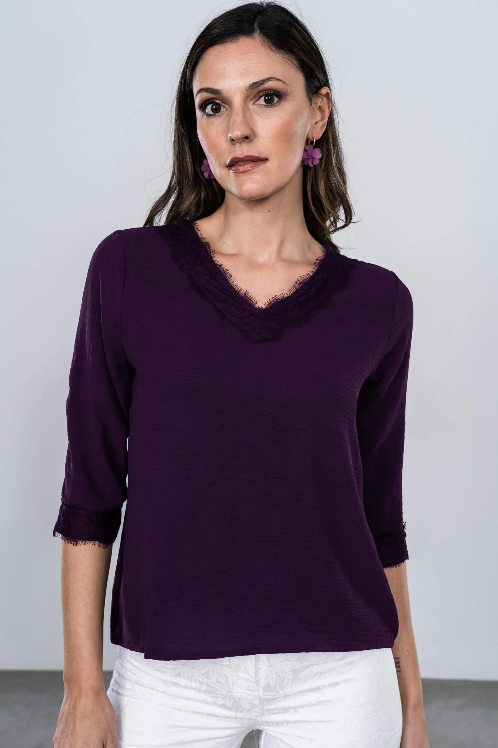 Precchio Blusas Y Camisas<BLUSA ENCAJE MANGA FRANCESA