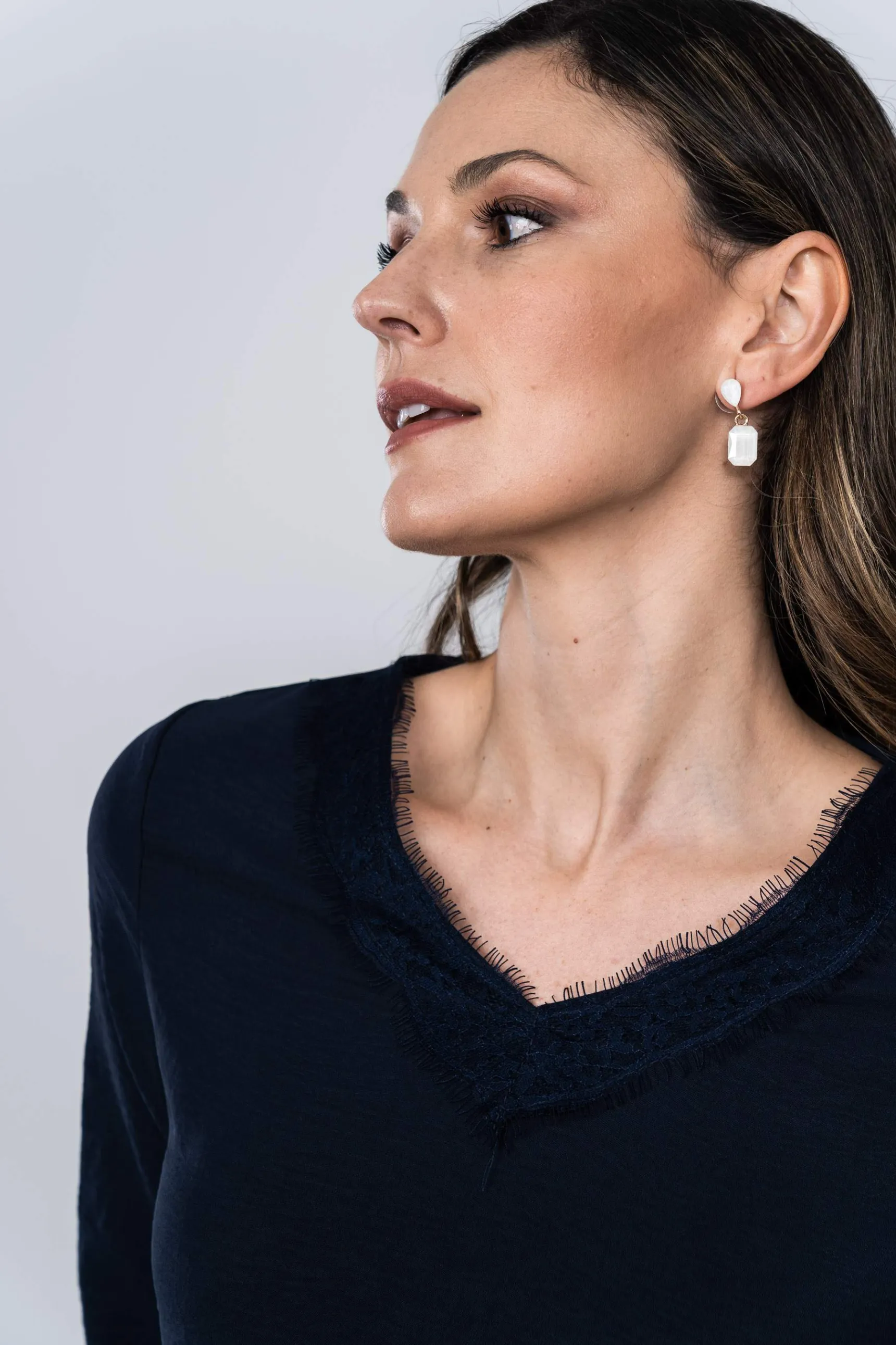 Precchio Blusas Y Camisas<BLUSA ENCAJE MANGA FRANCESA MARINO