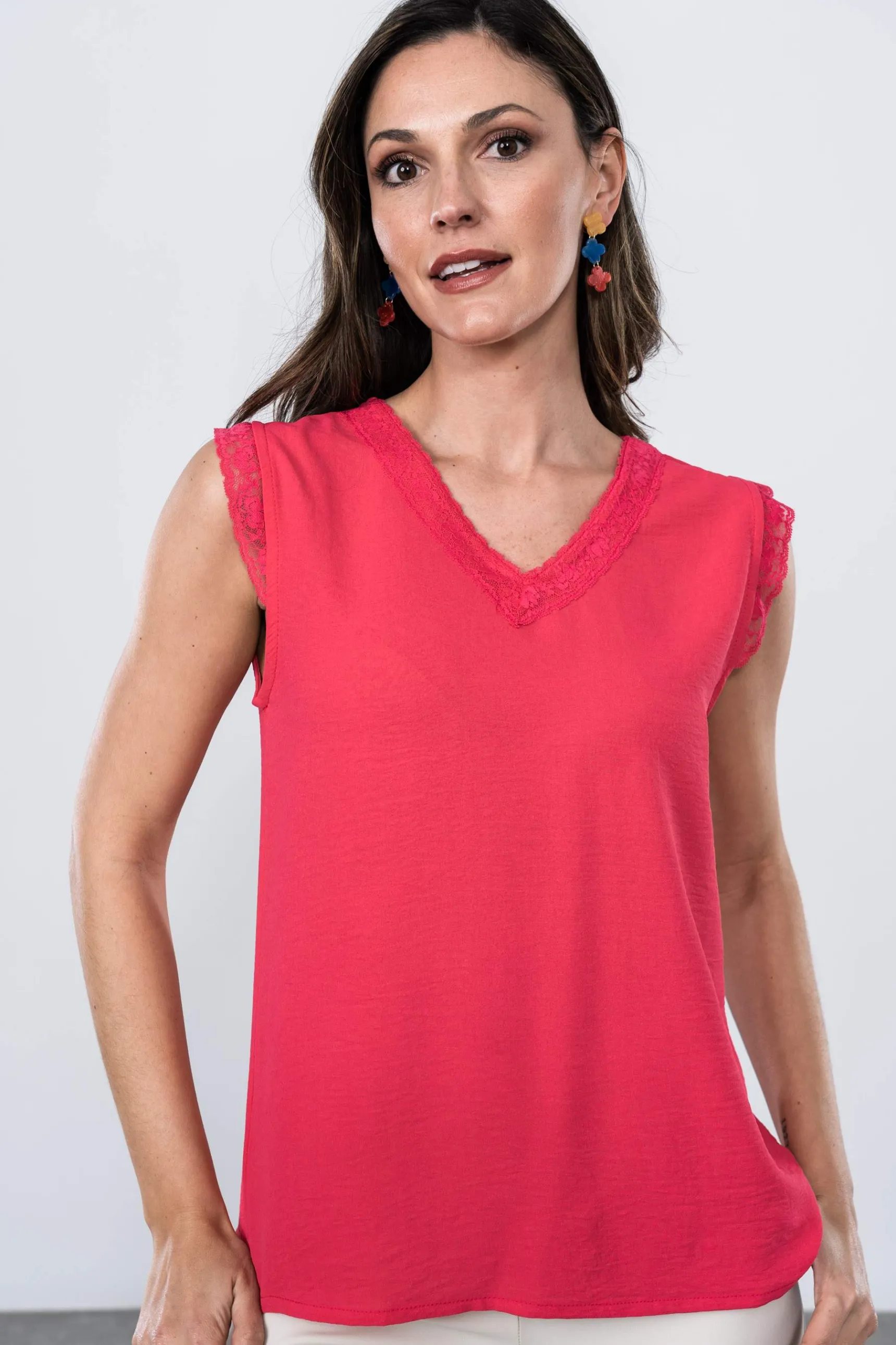 Precchio Blusas Y Camisas<BLUSA ENCAJE MANGA SISA FRESA