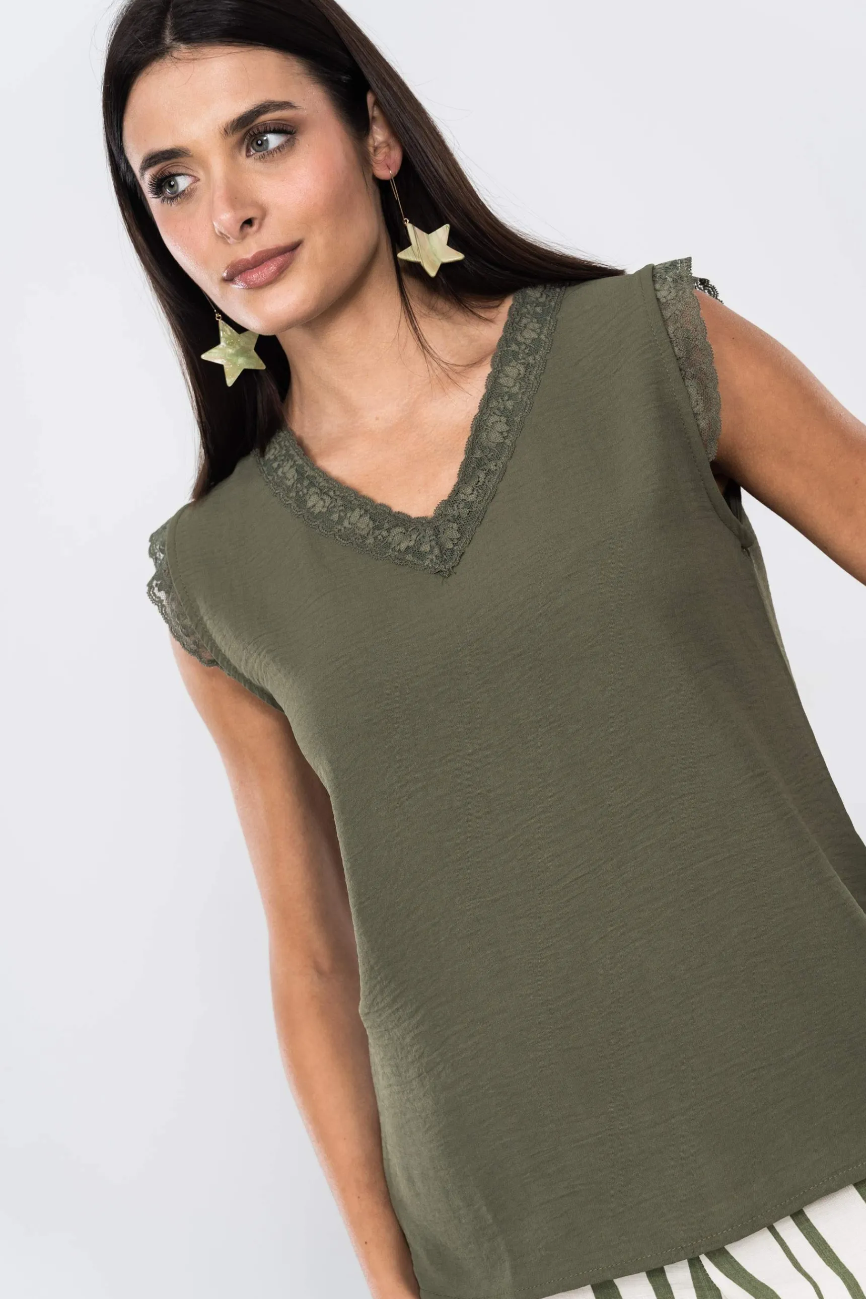 Precchio Blusas Y Camisas<BLUSA ENCAJE MANGA SISA KAKI