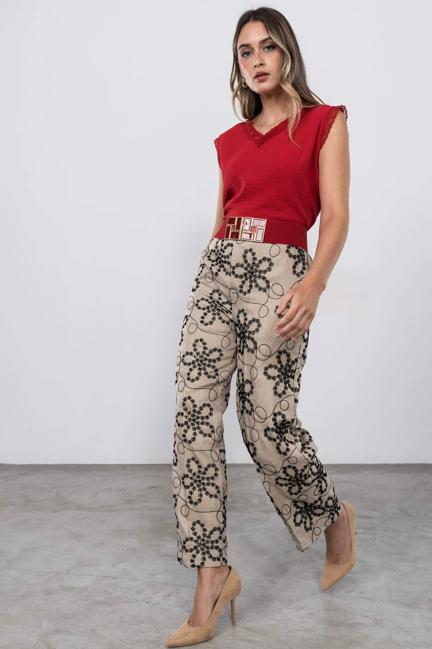 Precchio Blusas Y Camisas<BLUSA ENCAJE MANGA SISA ROJO