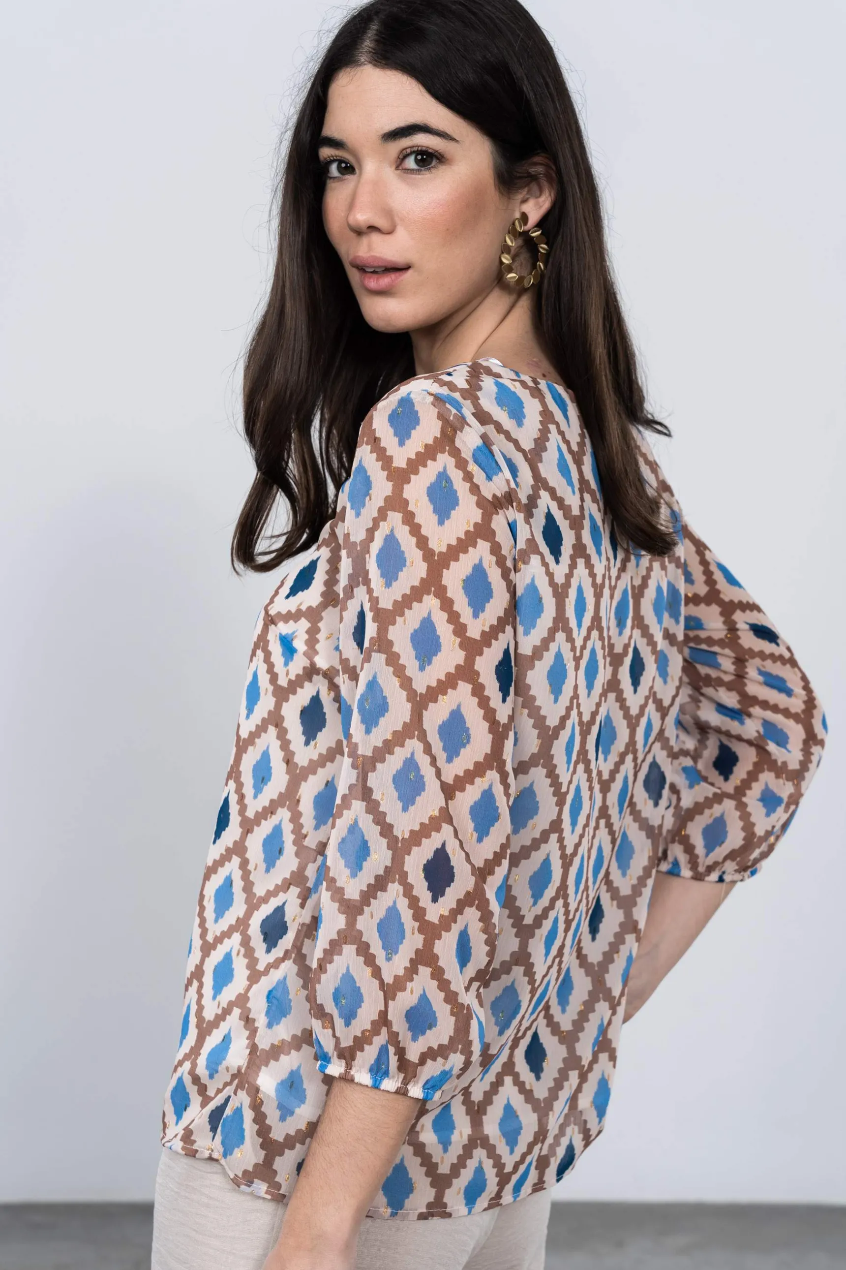blusa_rombos_oro_beige_3.webp Precchio Blusas Y Camisas<BLUSA ROMBOS ORO BEIGE