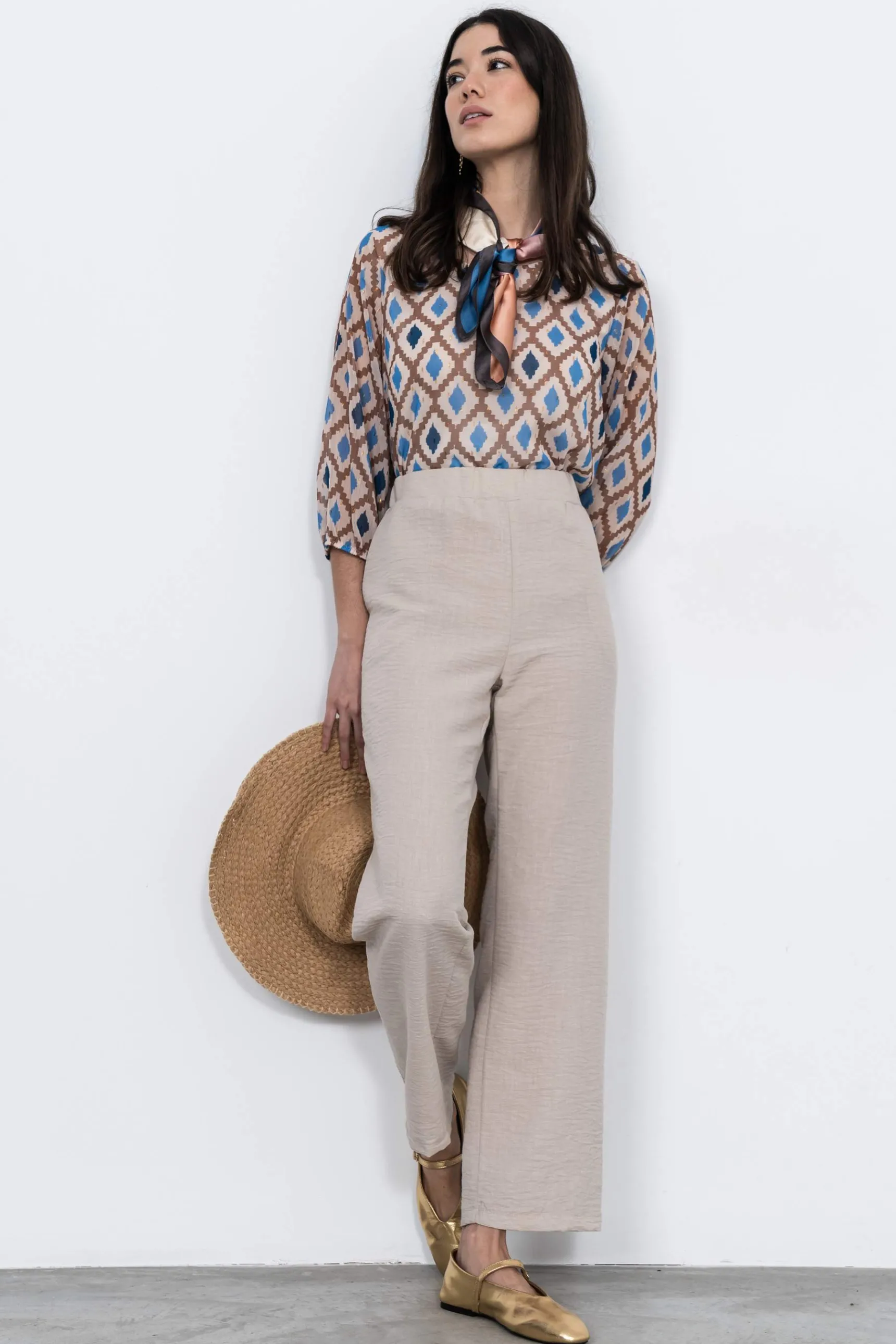 blusa_rombos_oro_beige_5.webp Precchio Blusas Y Camisas<BLUSA ROMBOS ORO BEIGE
