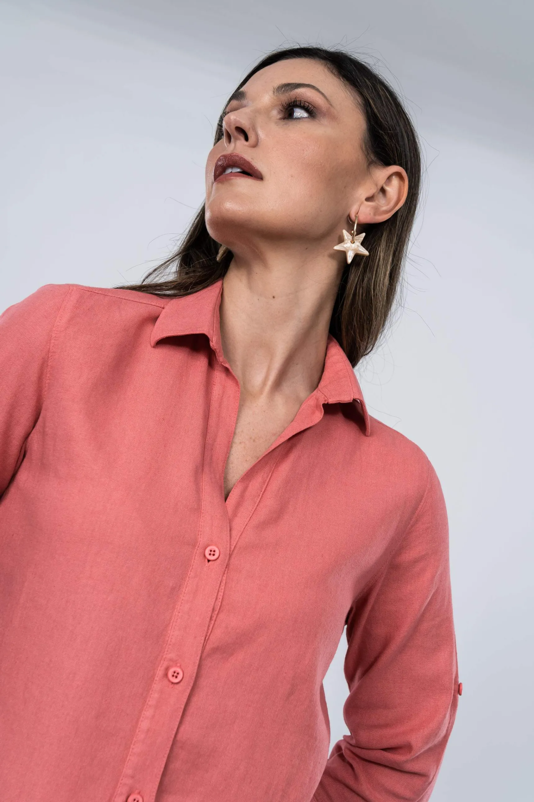 Precchio Blusas Y Camisas<CAMISA EFECTO LINO CORAL
