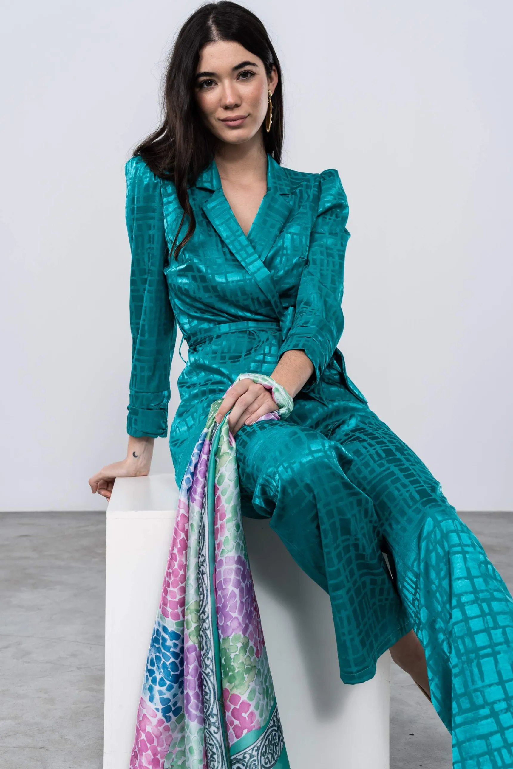 Precchio Chaquetas<CHAQUETA CINTURÓN SATINADO FANTASÍA VERDE