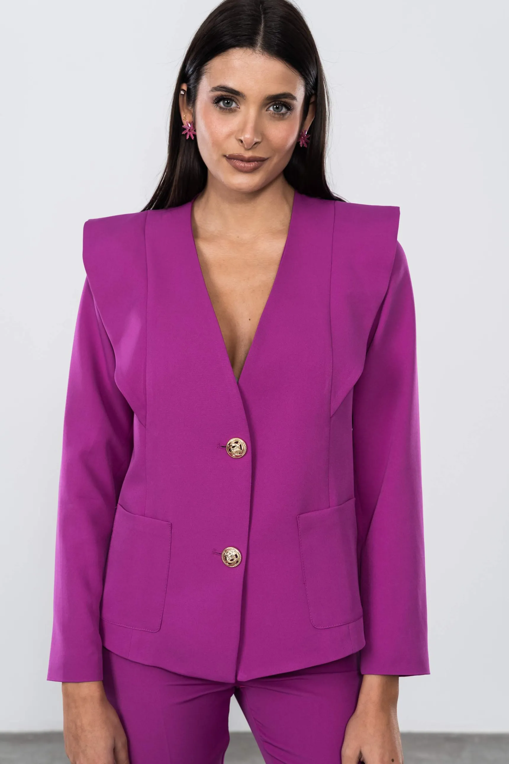 Precchio Chaquetas<CHAQUETA DISEÑO BOTÓN ORO BUGANVILLA