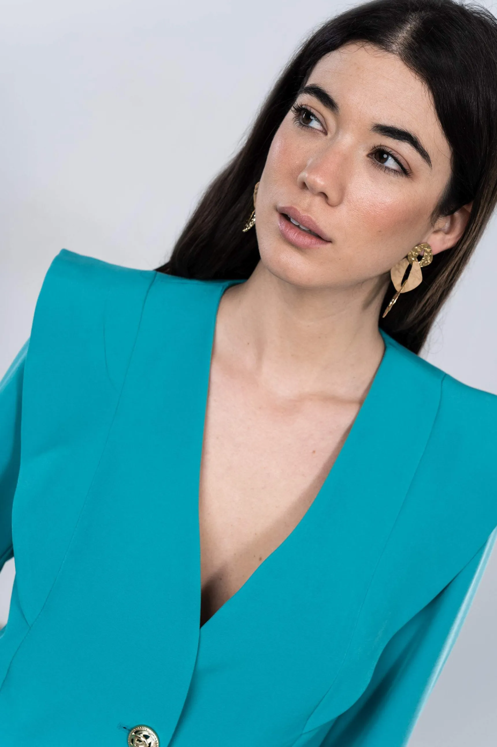 Precchio Chaquetas<CHAQUETA DISEÑO BOTÓN ORO TURQUESA