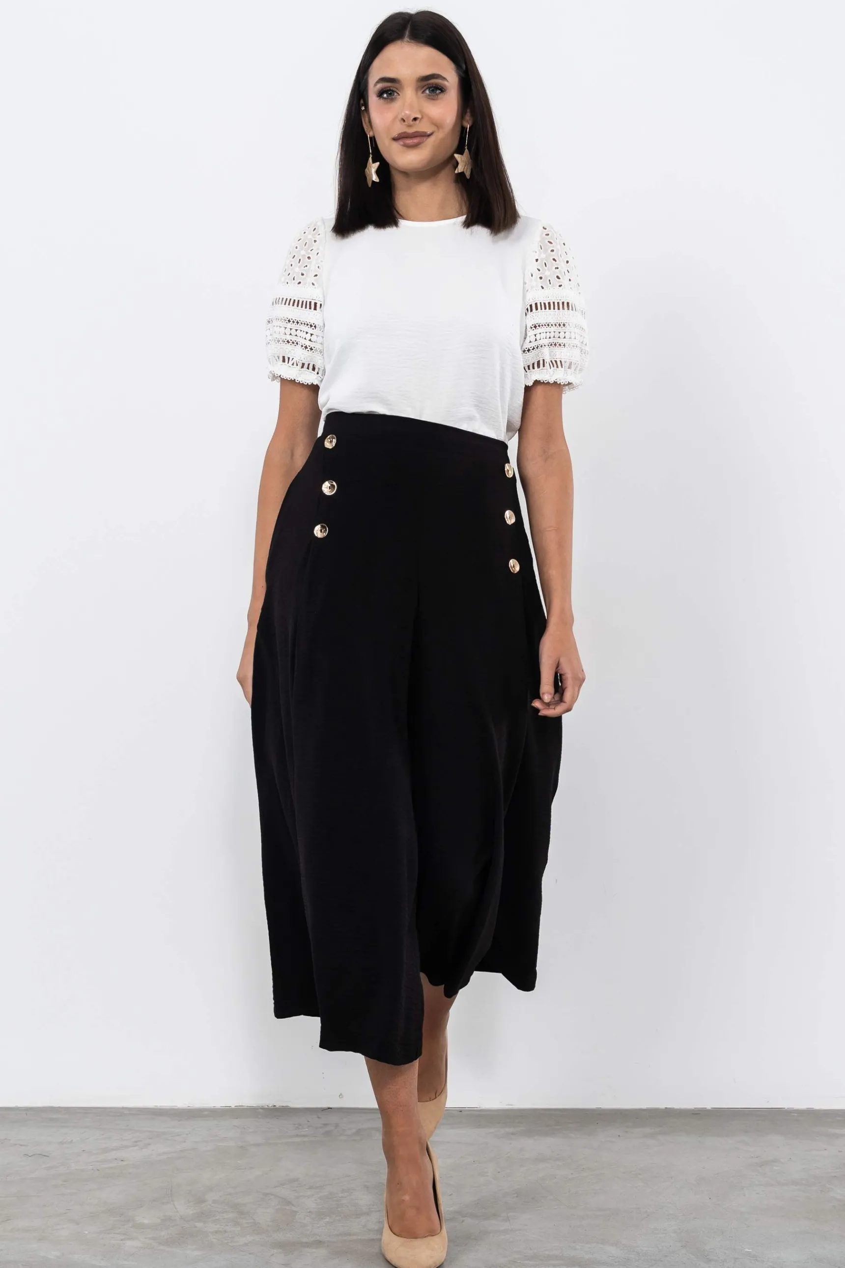 Precchio Faldas<FALDA-PANTALÓN BOTONES NEGRO