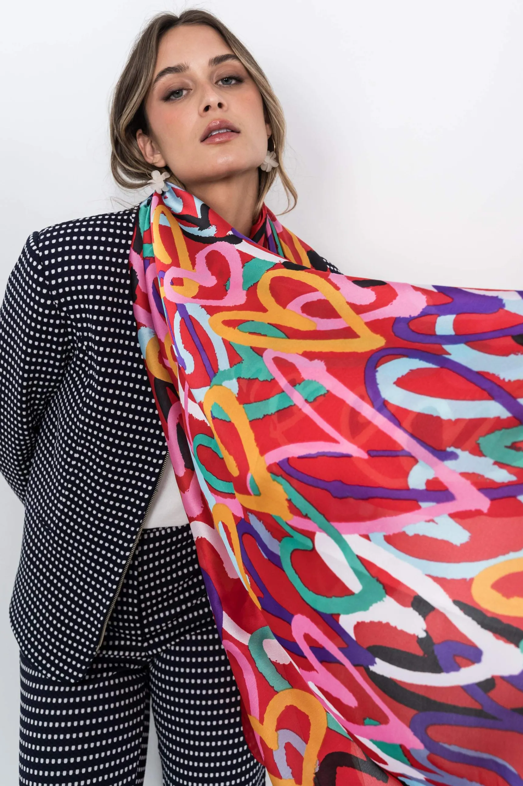 Precchio Foulards Y Estolas<FOULARD EFECTO SEDA CORAZONES ROJO