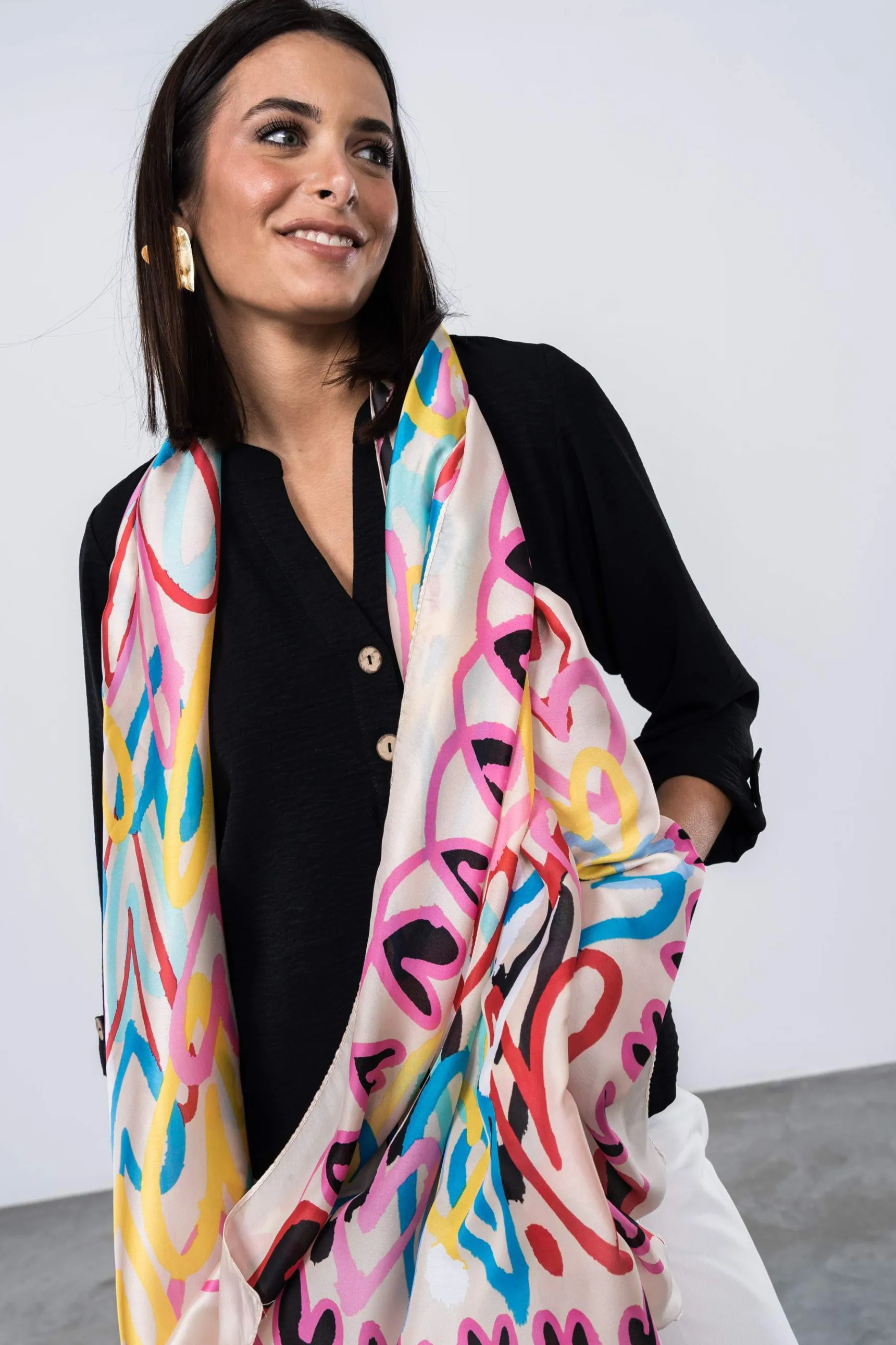 Precchio Foulards Y Estolas<FOULARD EFECTO SEDA CORAZONES BEIGE