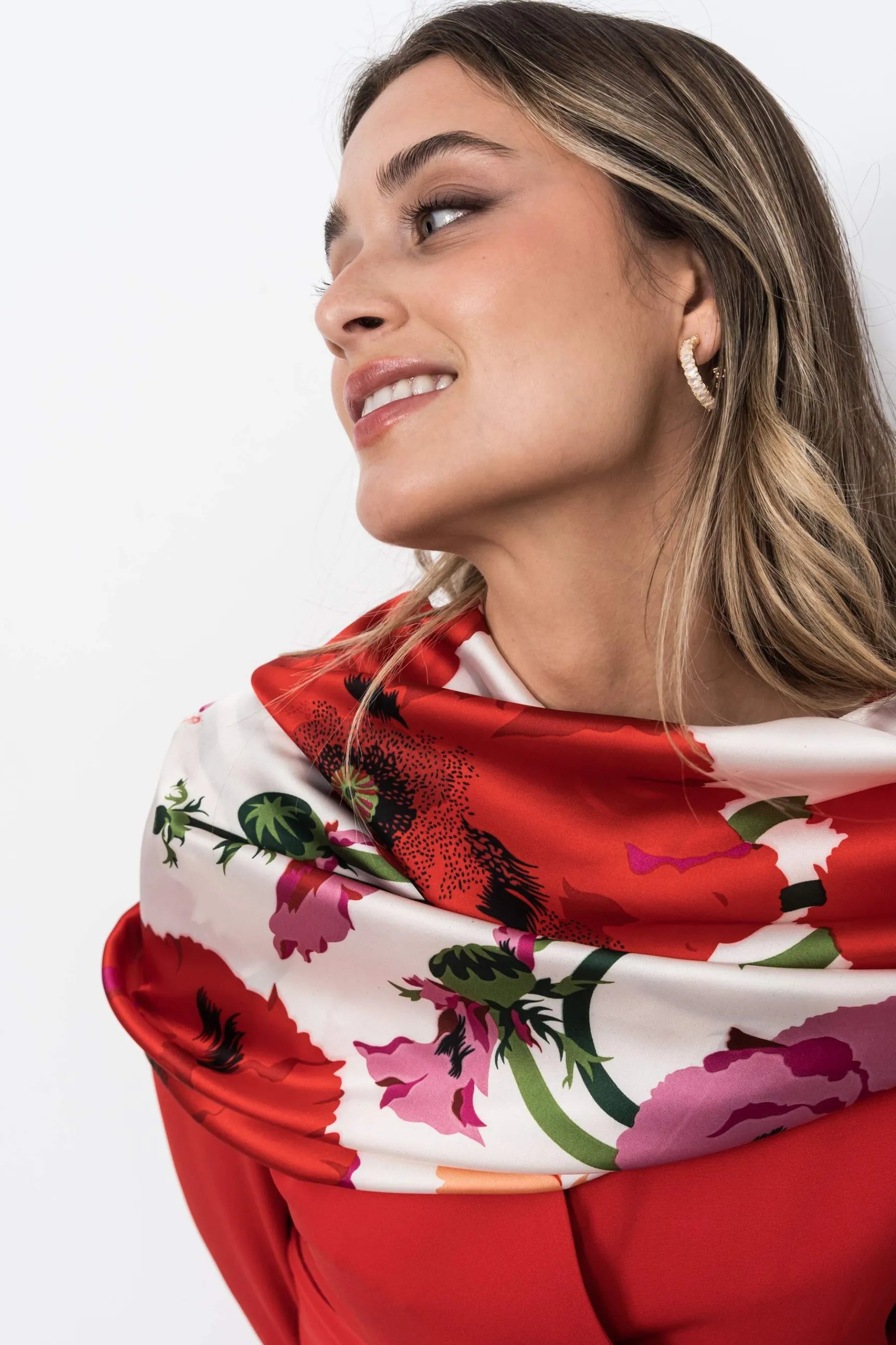 Precchio Foulards Y Estolas<FOULARD EFECTO SEDA RAYAS ROJO