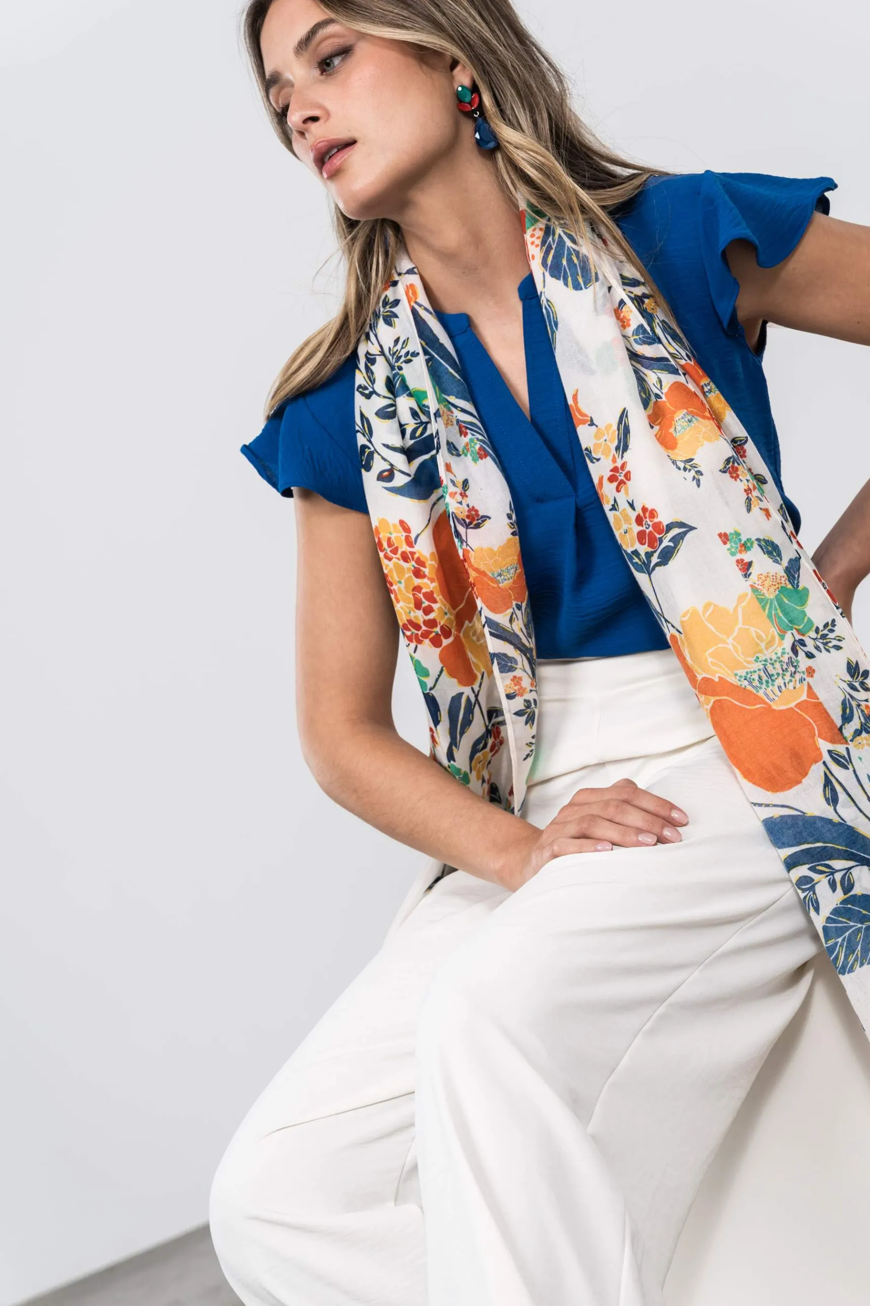 Precchio Foulards Y Estolas<FOULARD FLOR HOJAS AZUL