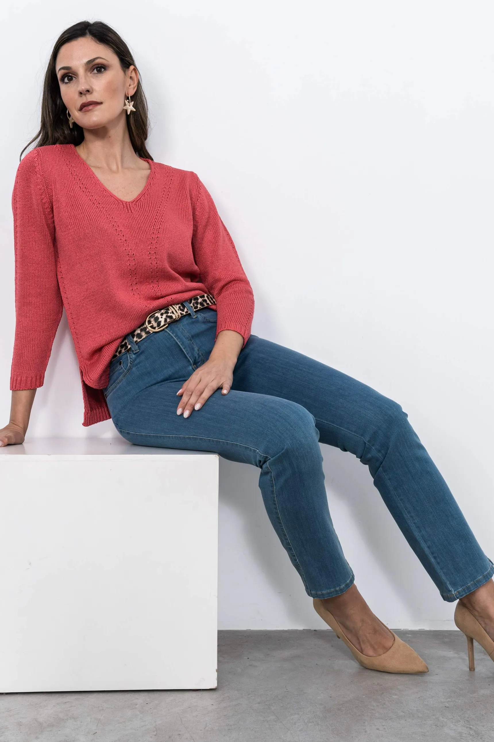 Precchio Jerseys Y Cardigans<JERSEY CUELLO PICO CALADOS CORAL