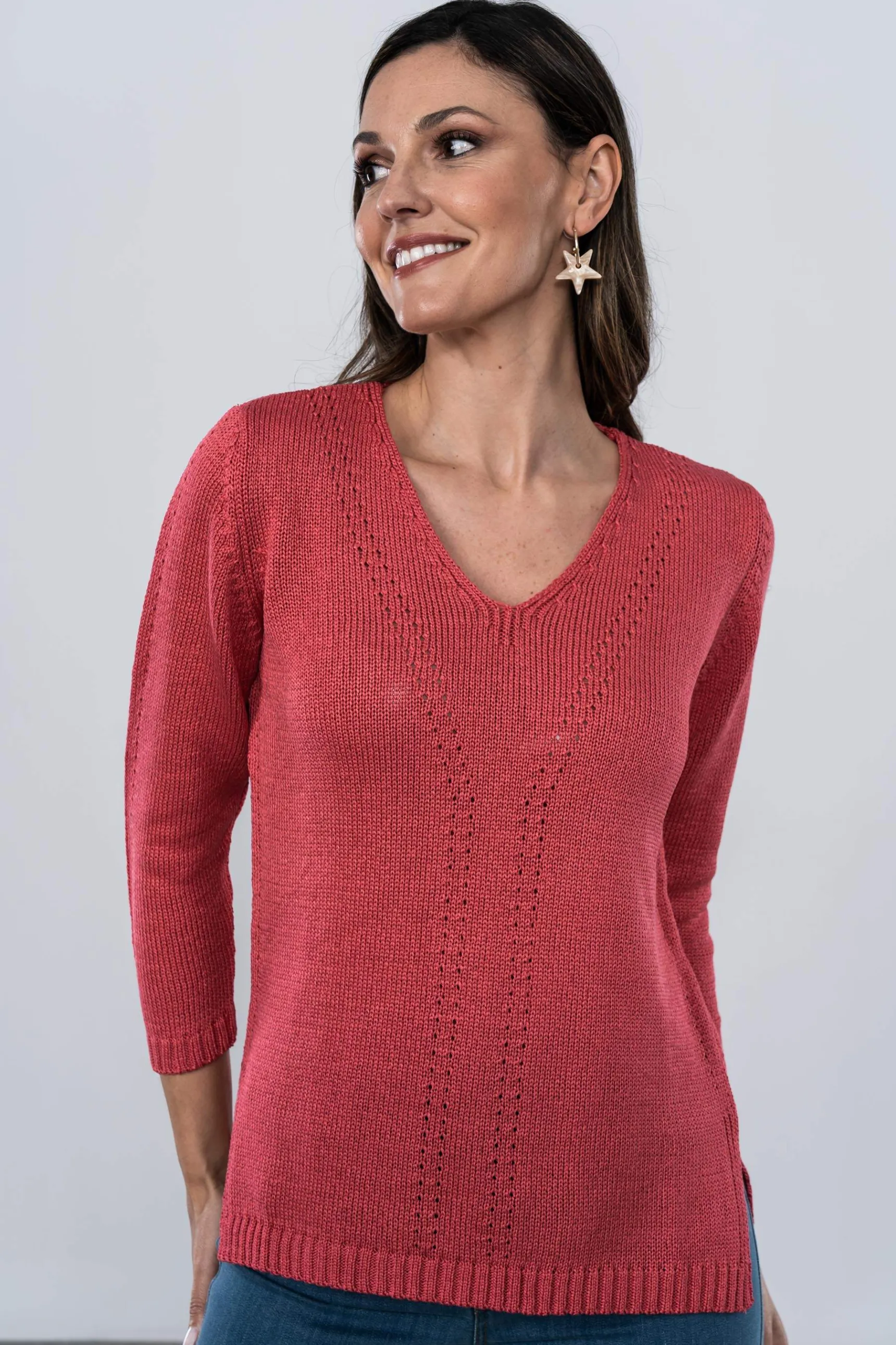 Precchio Jerseys Y Cardigans<JERSEY CUELLO PICO CALADOS CORAL