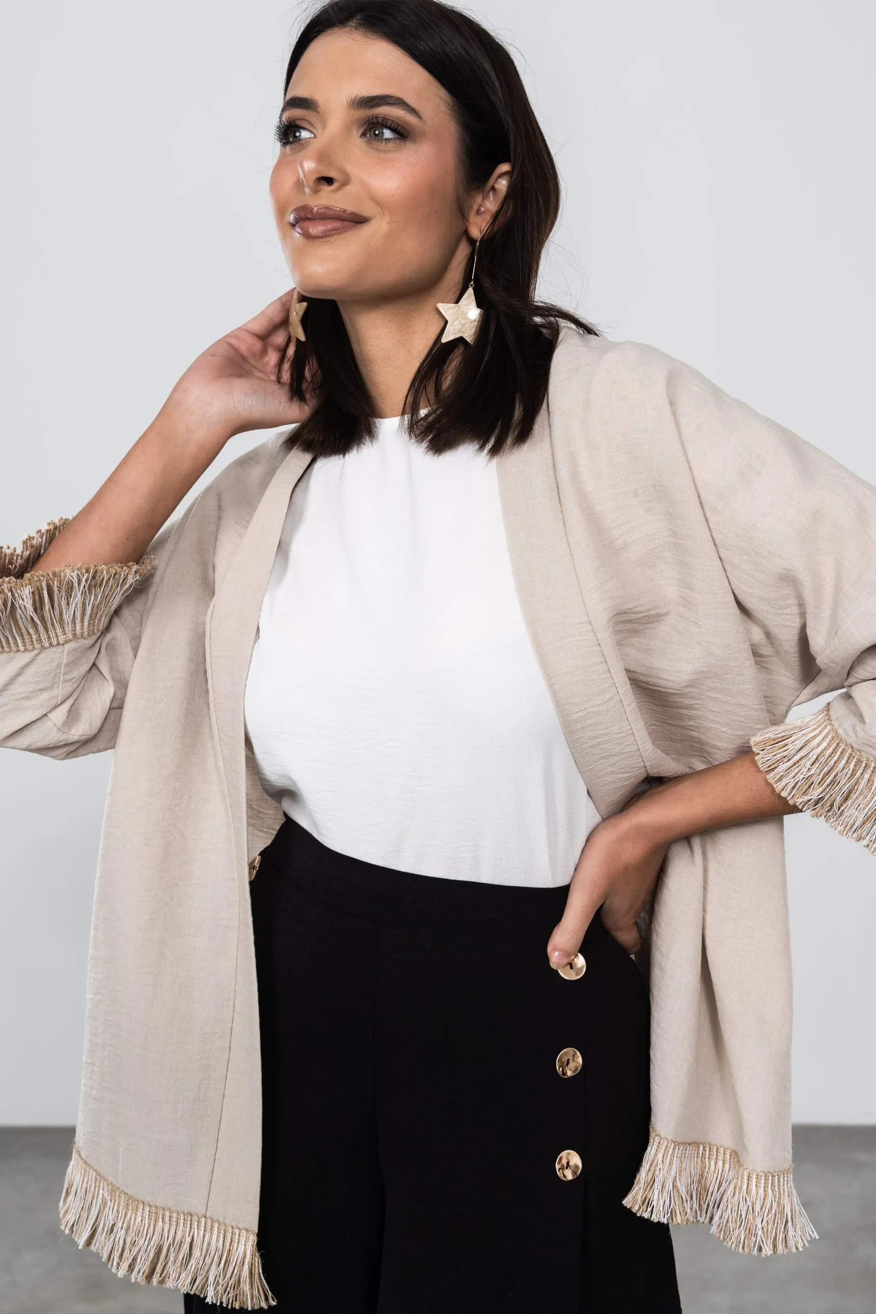 Precchio Chaquetas<KIMONO FLECO DECORATIVO