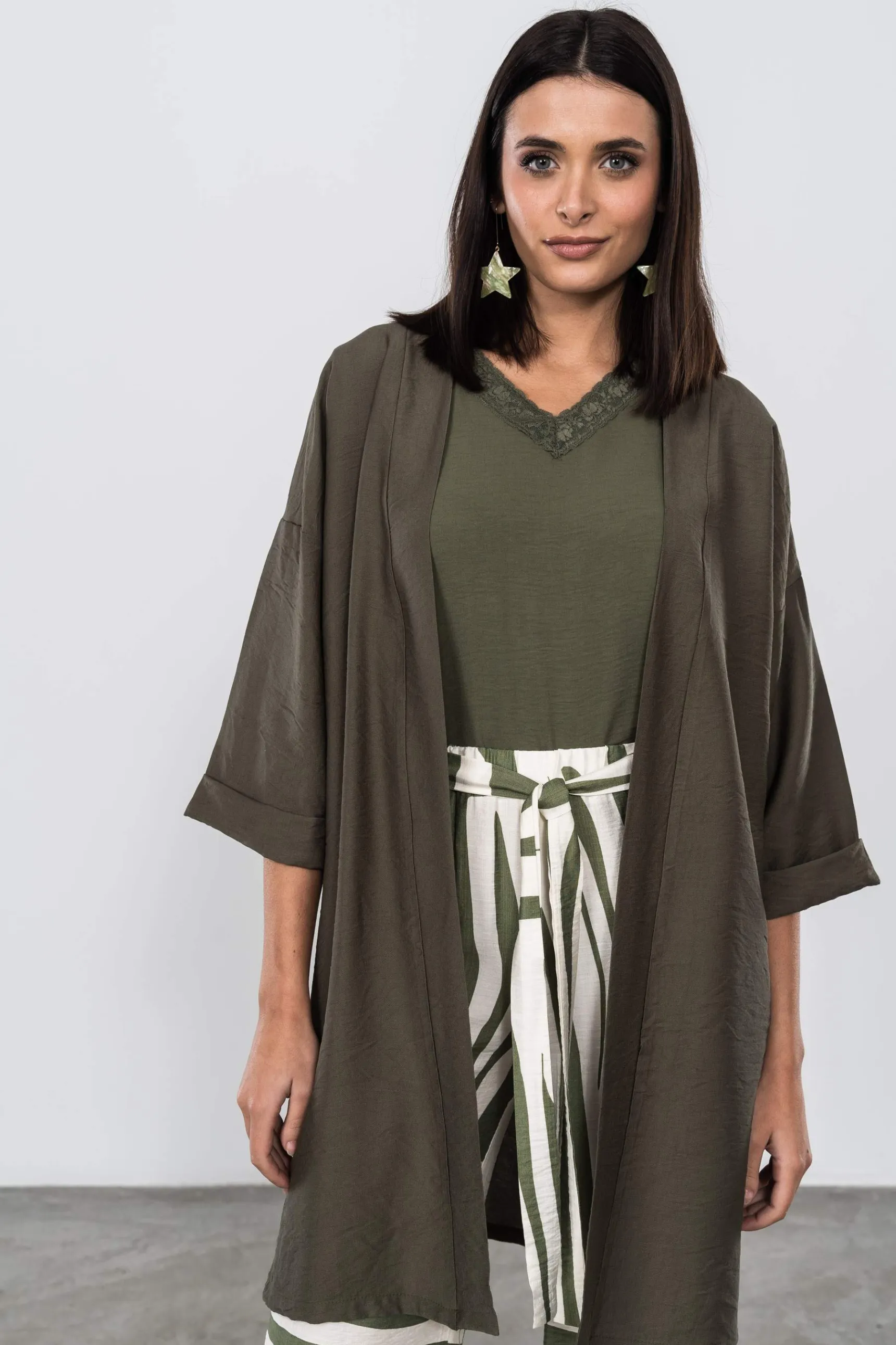Precchio Chaquetas<KIMONO LARGO ABERTURAS KAKI