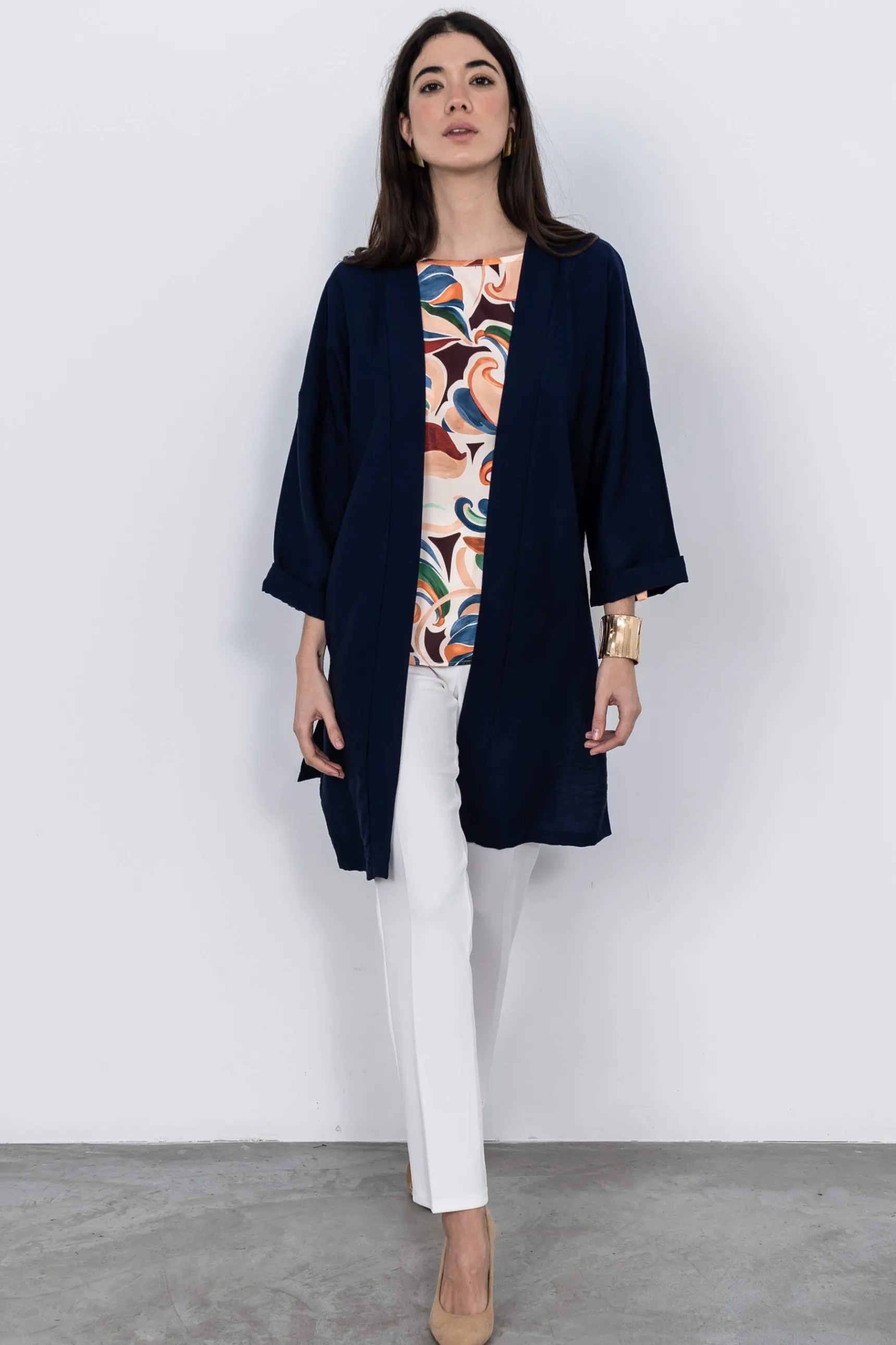 Precchio Chaquetas<KIMONO LARGO ABERTURAS MARINO