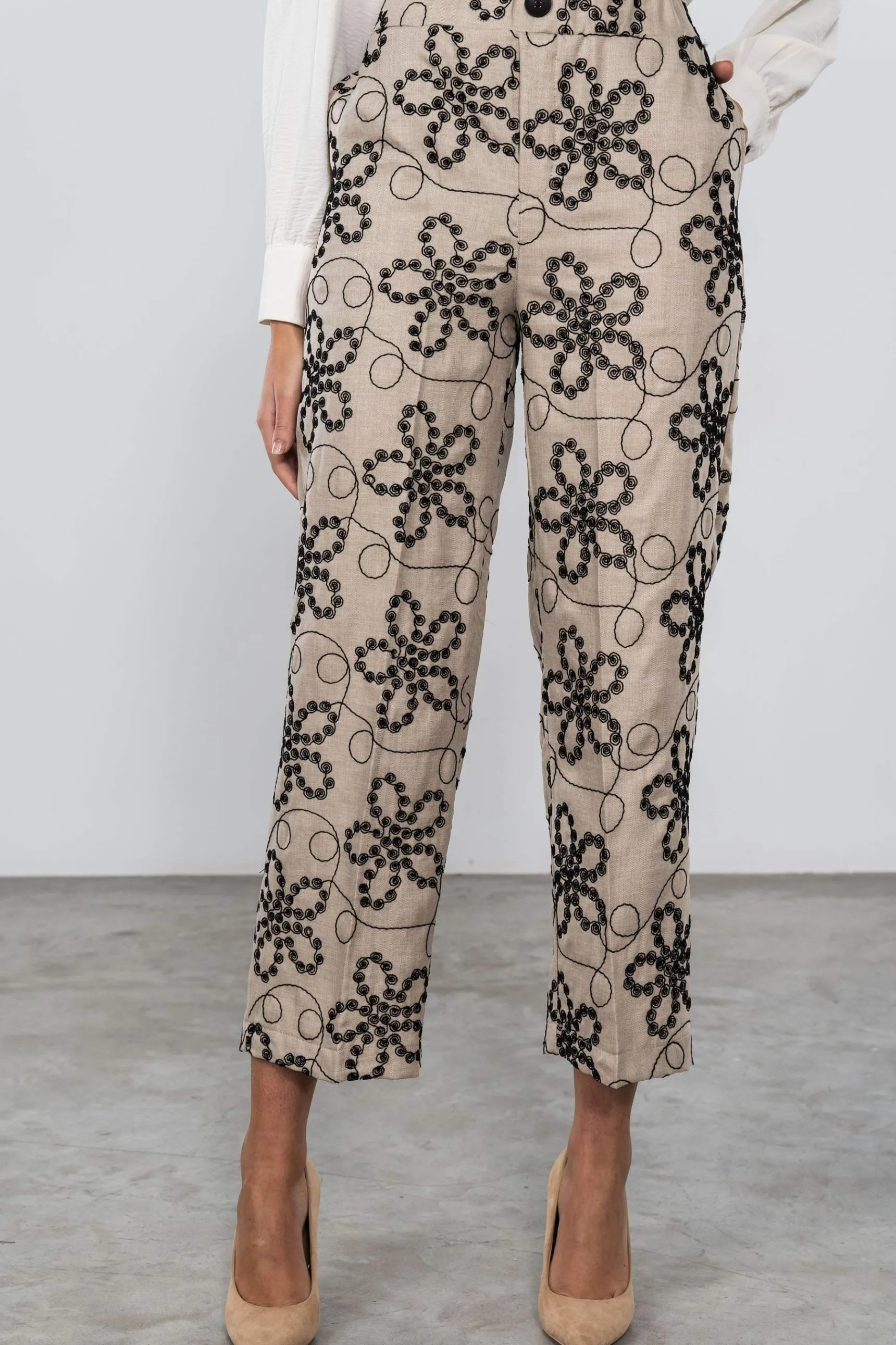 Precchio Pantalones<PANTALÓN BORDADOS BEIGE