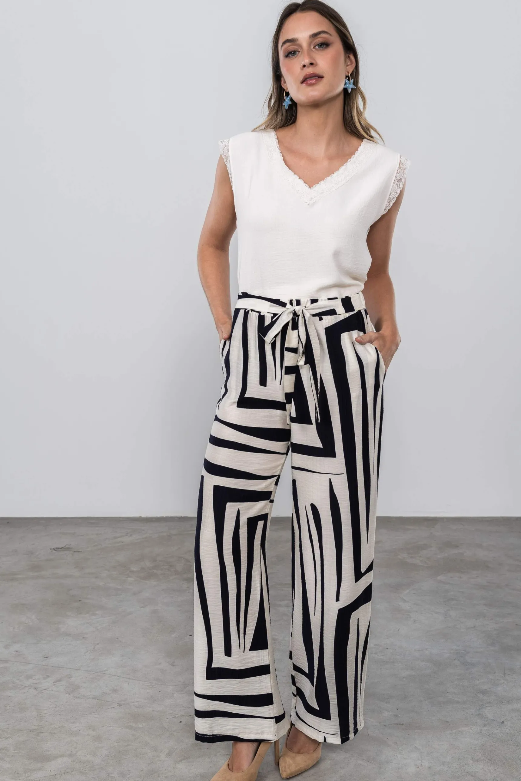 Precchio Pantalones<PANTALÓN ESTAMPADO ANCHO MARINO