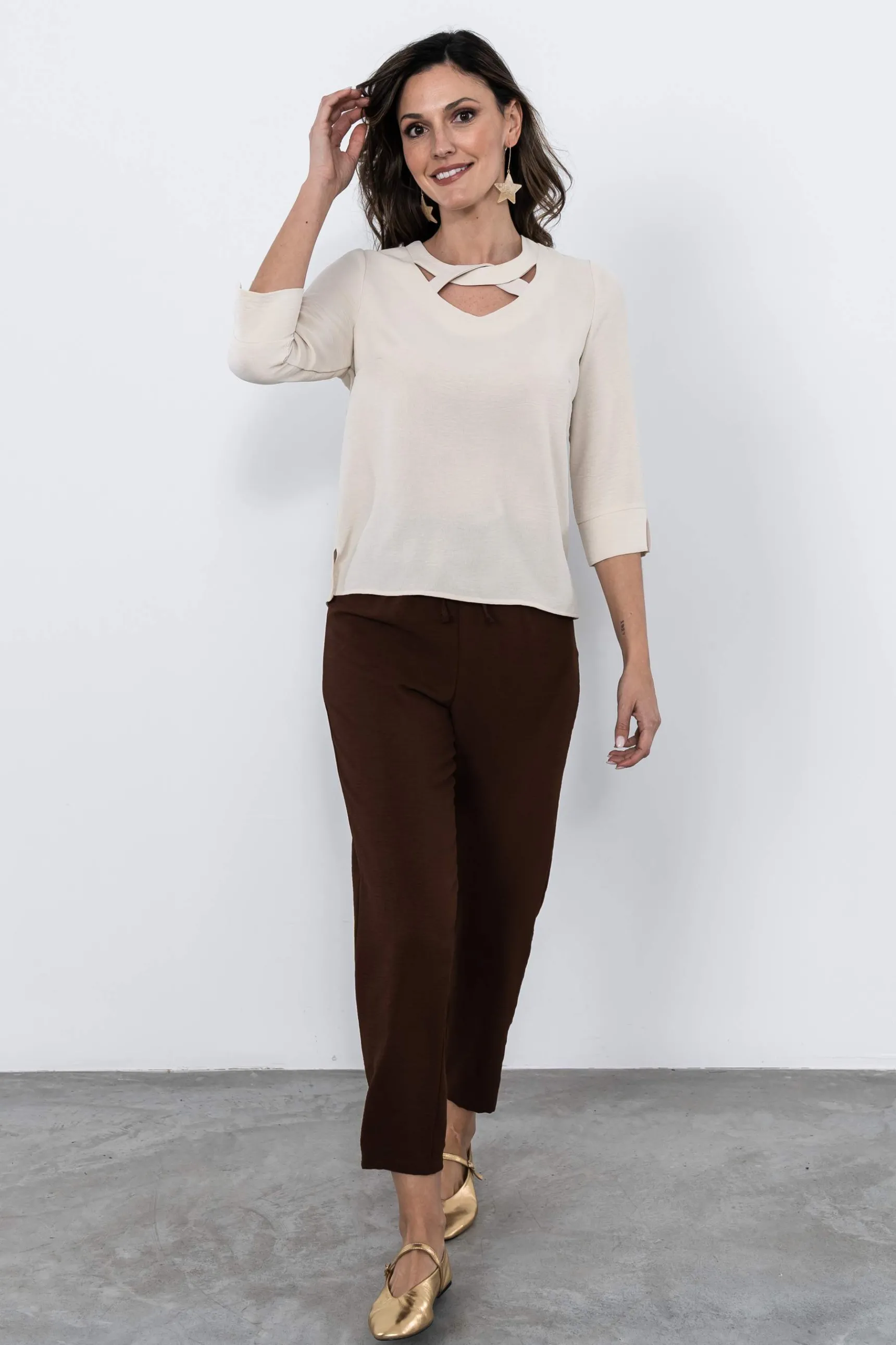 Precchio Pantalones<PANTALÓN HOLGADO CORDÓN MARRÓN