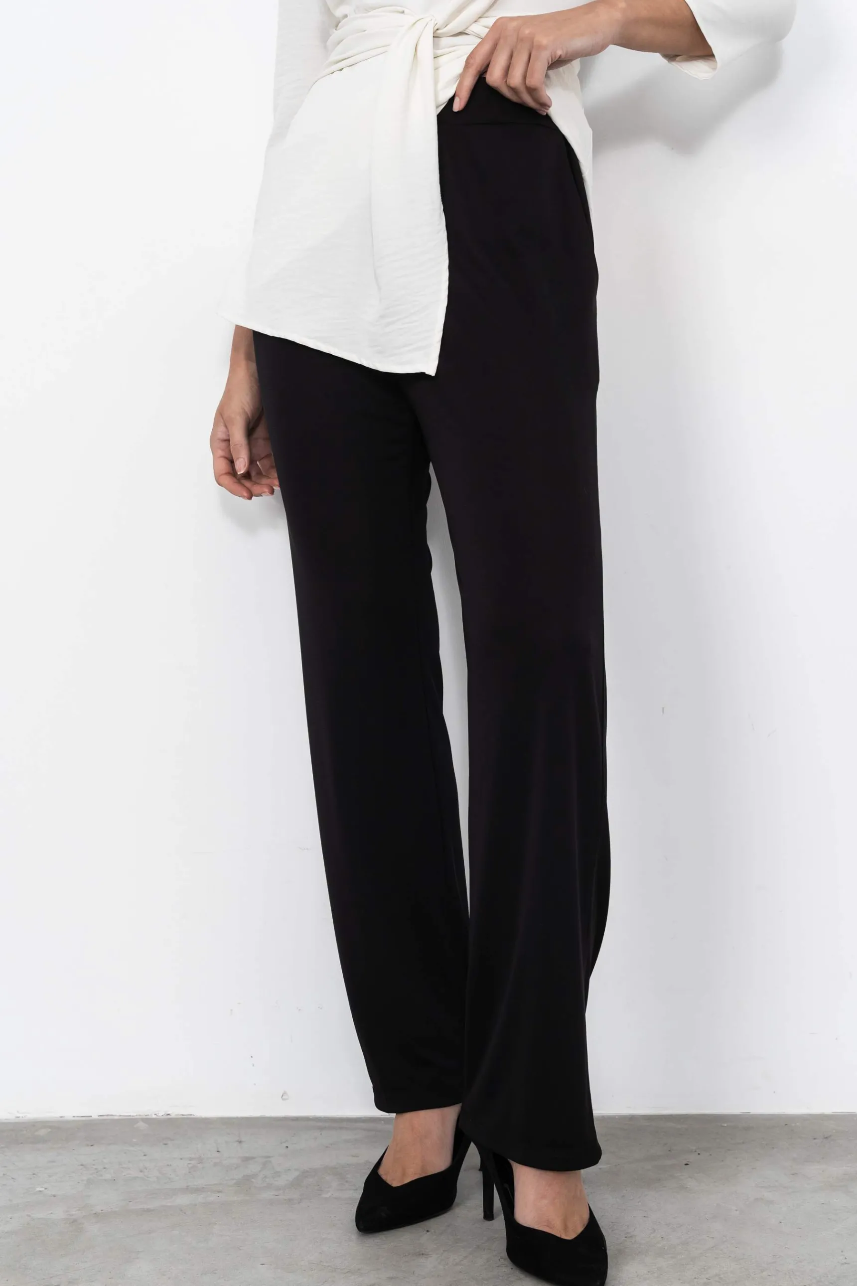 Precchio Pantalones<PANTALÓN PUNTO FLUIDO NEGRO