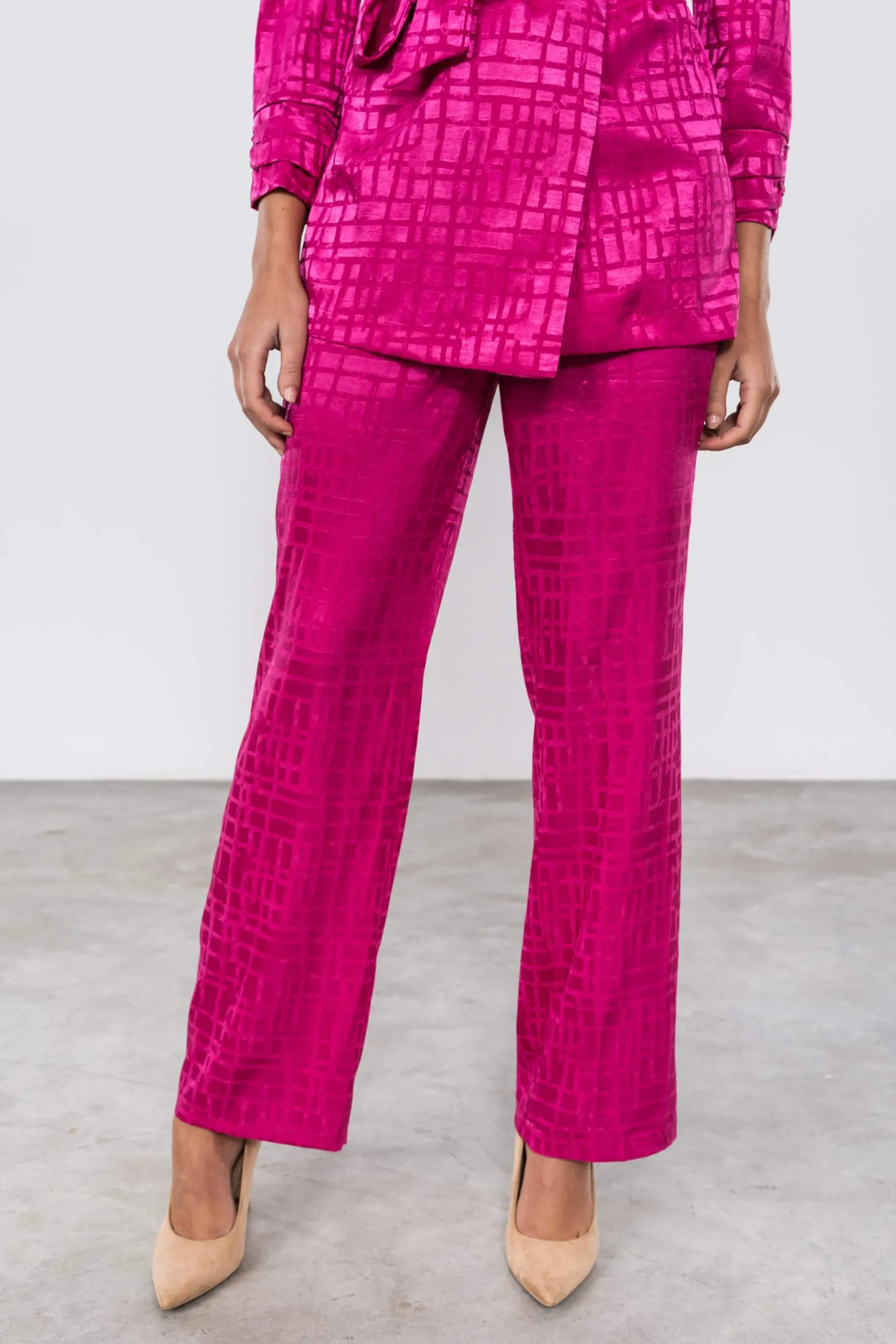 Precchio Pantalones<PANTALÓN SATINADO FANTASÍA FUCSIA
