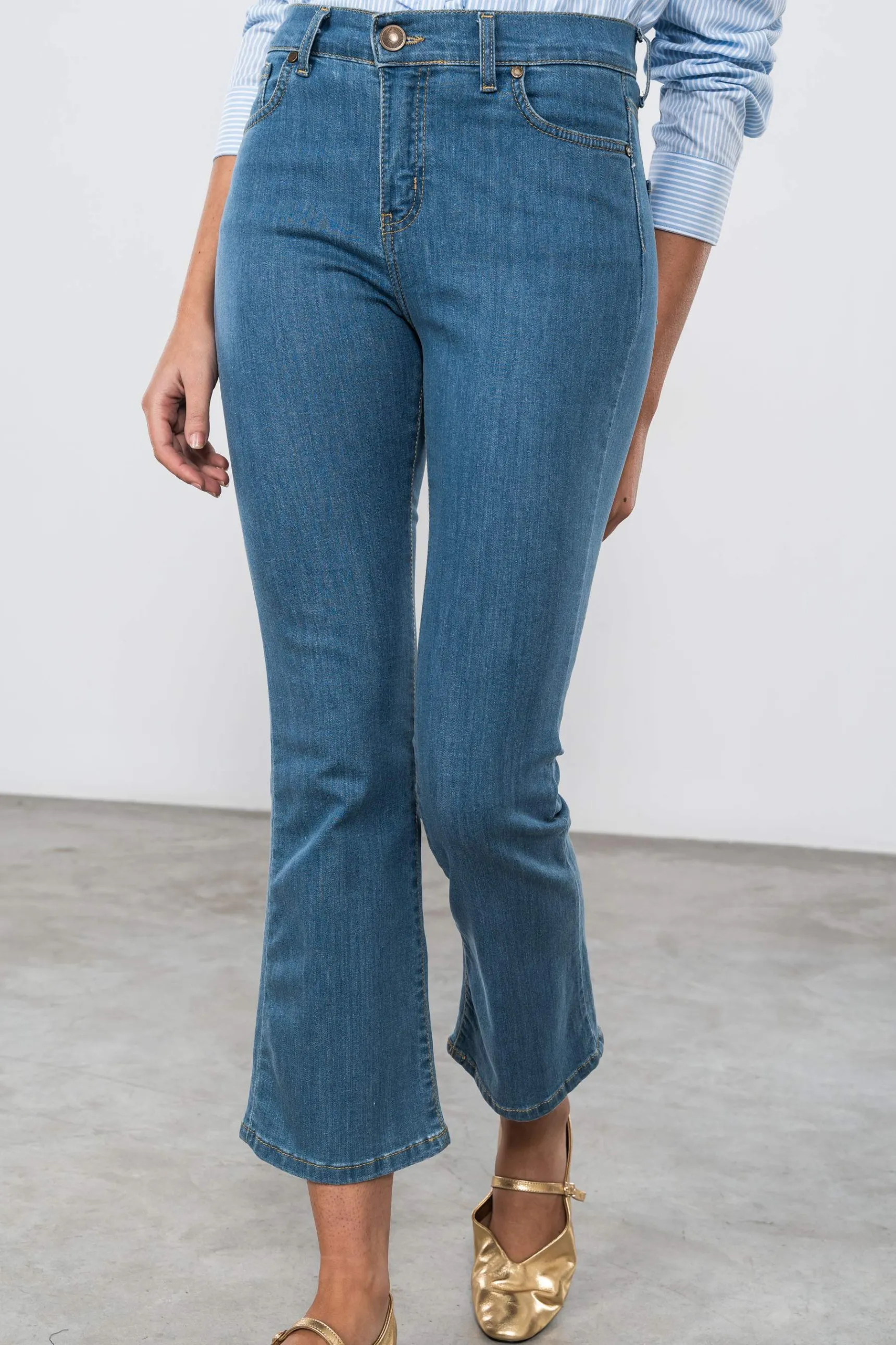 Precchio Pantalones<PANTALÓN VAQUERO FLARE AZUL