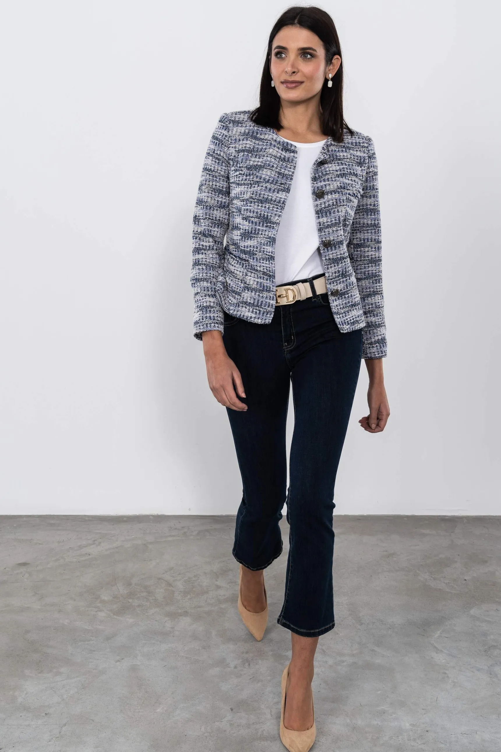 Precchio Pantalones<PANTALÓN VAQUERO FLARE MARINO
