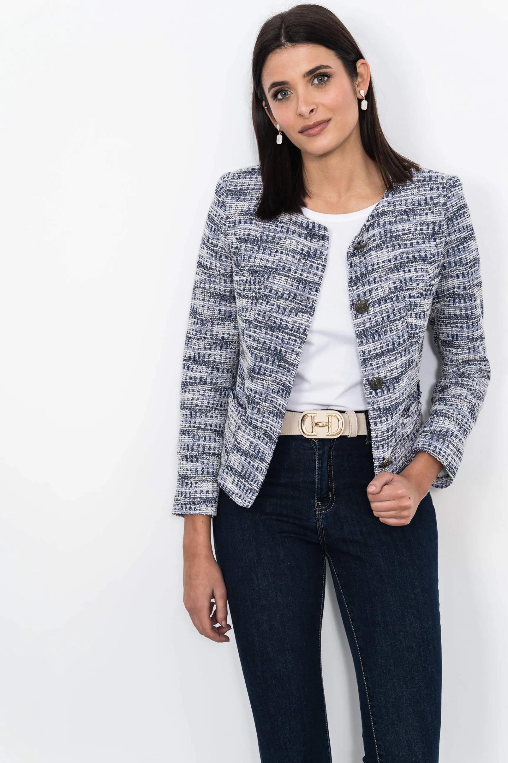 Precchio Pantalones<PANTALÓN VAQUERO FLARE MARINO