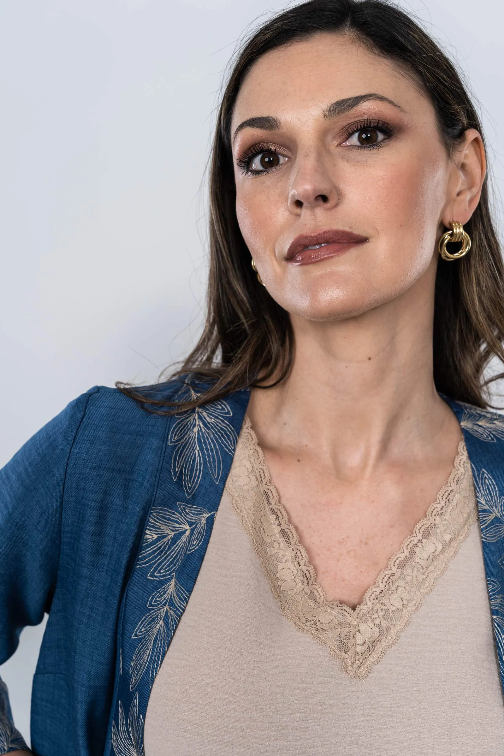 Precchio Chaquetas<SOBRECAMISA DETALLE BORDADOS AZUL
