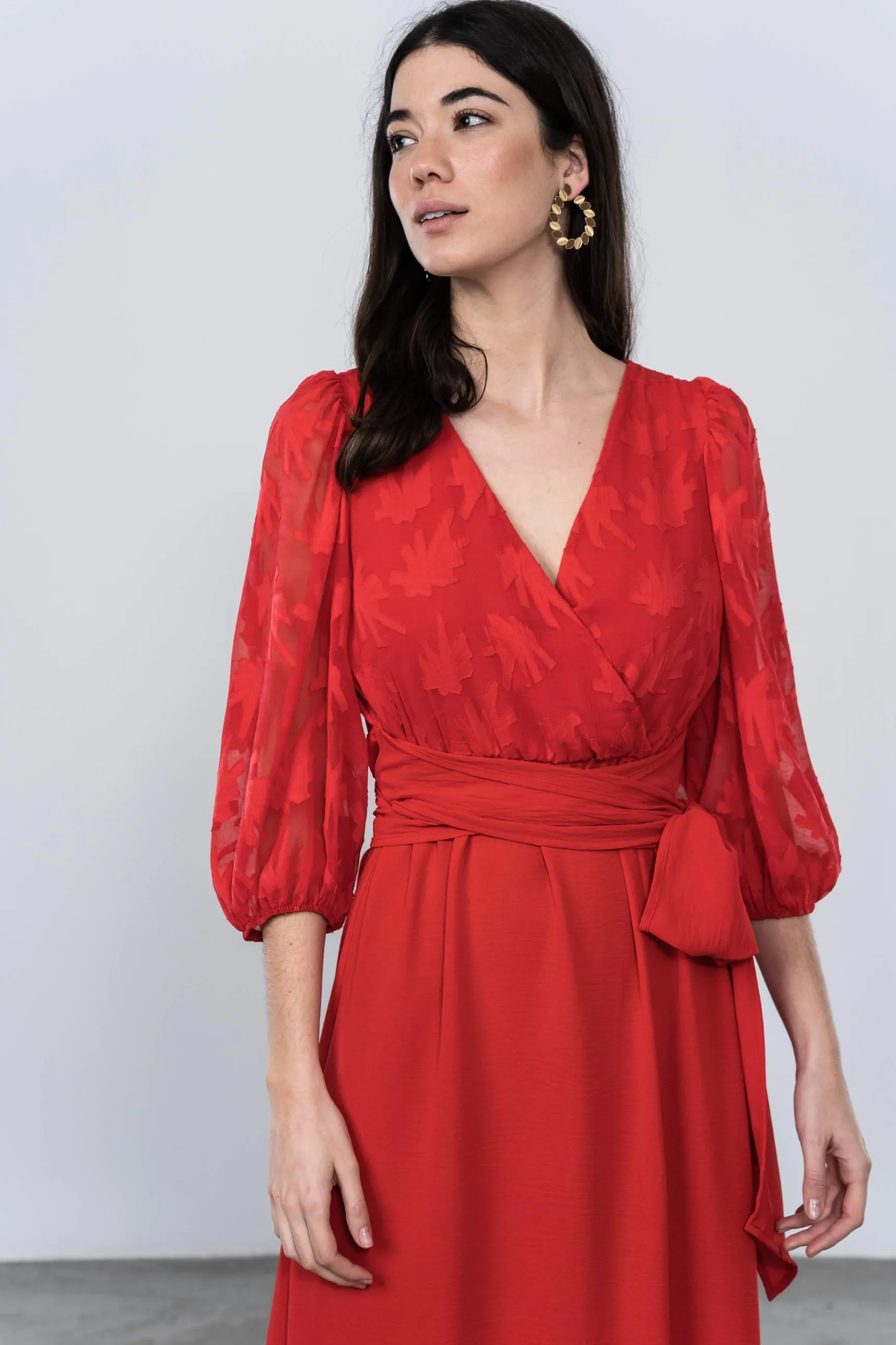 vestido_combinado_gasa_ro_3.webp Precchio Vestidos<VESTIDO COMBINADO GASA ROJO