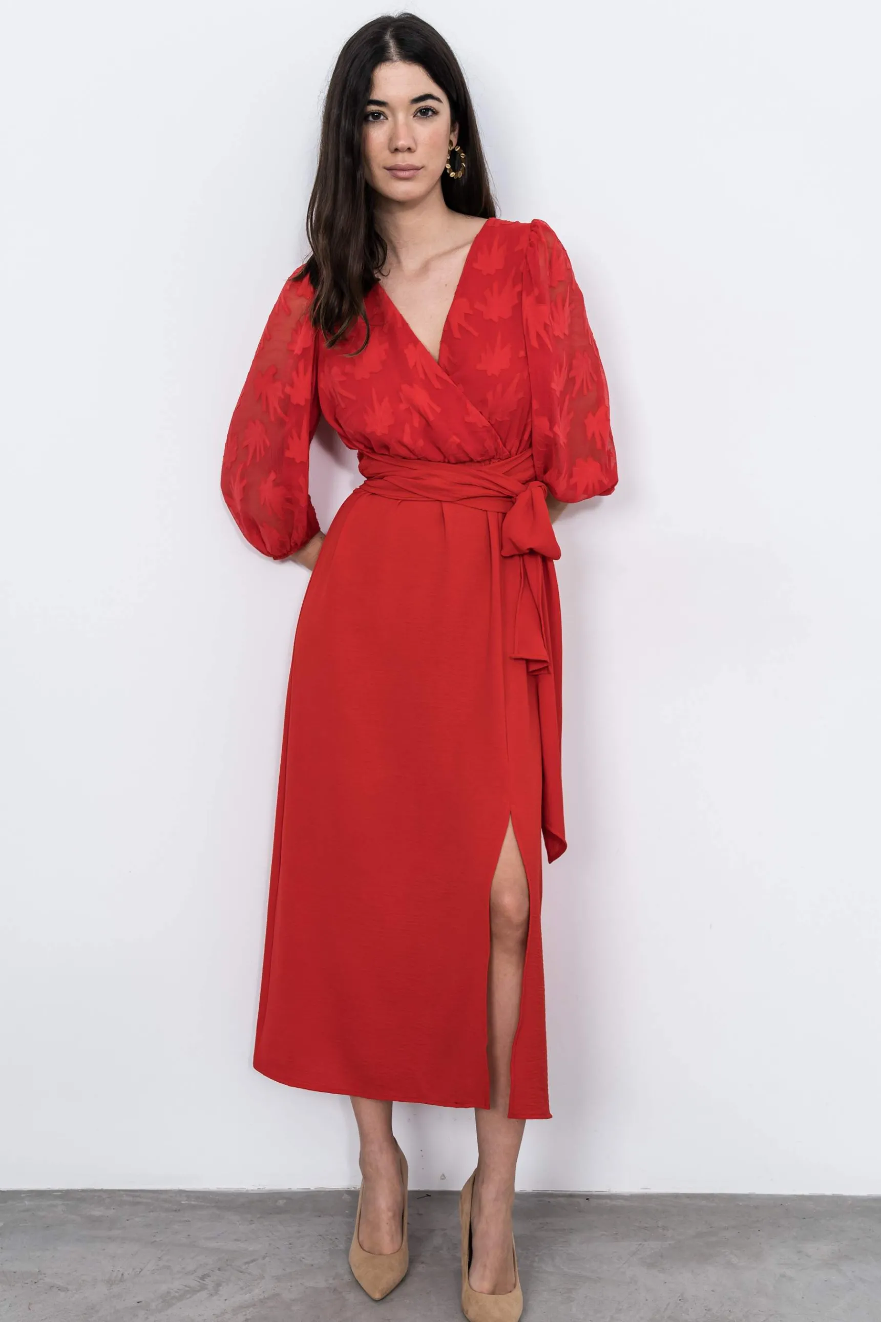 vestido_combinado_gasa_ro_4.webp Precchio Vestidos<VESTIDO COMBINADO GASA ROJO