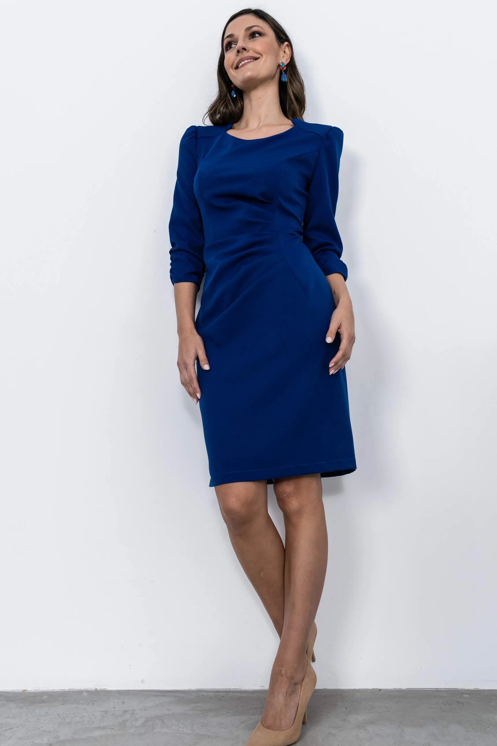 vestido_costadillo_frunce_6.webp Precchio Vestidos<VESTIDO COSTADILLO FRUNCES MARINO