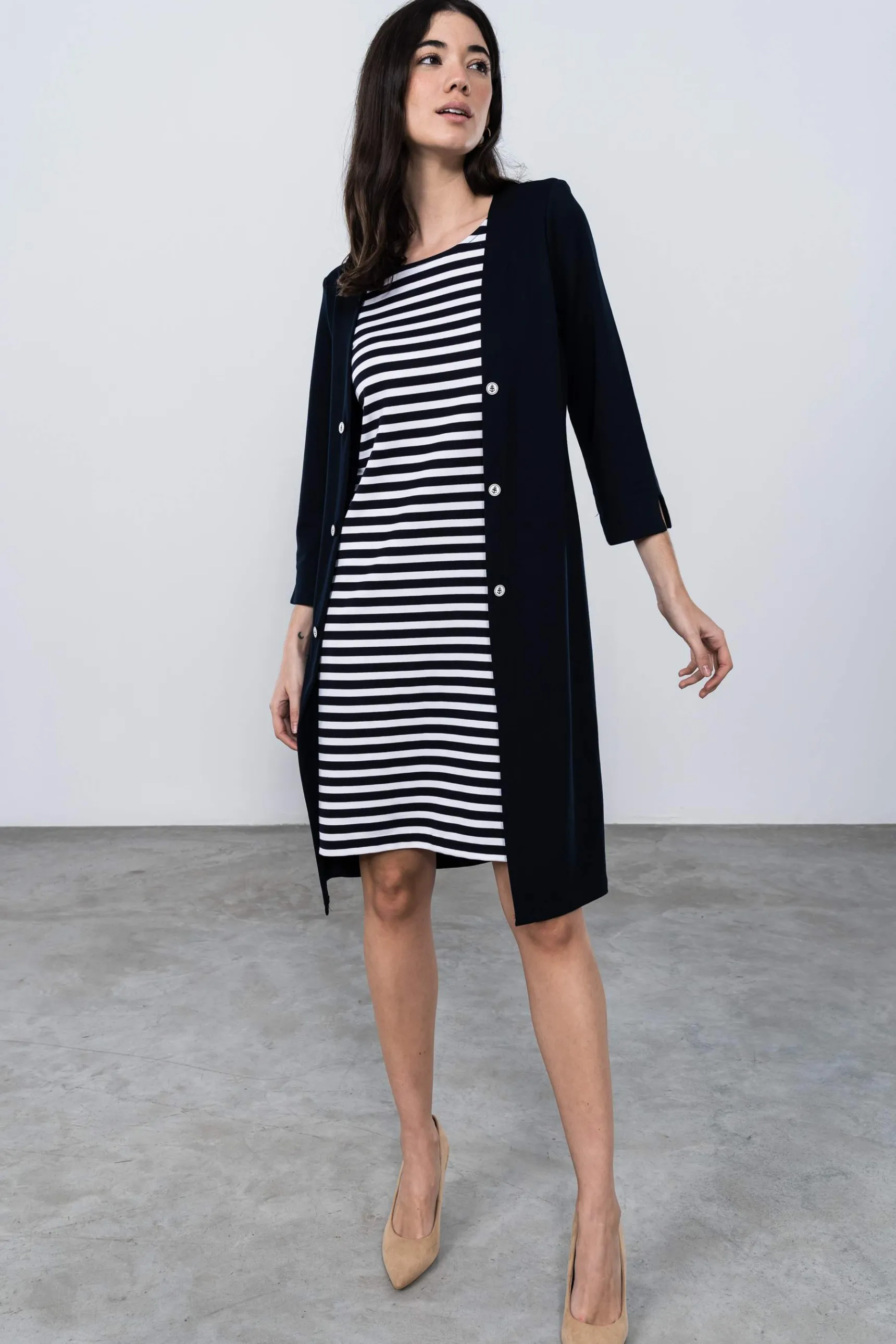 Precchio Vestidos<VESTIDO CÁRDIGAN COMBINADO RAYAS