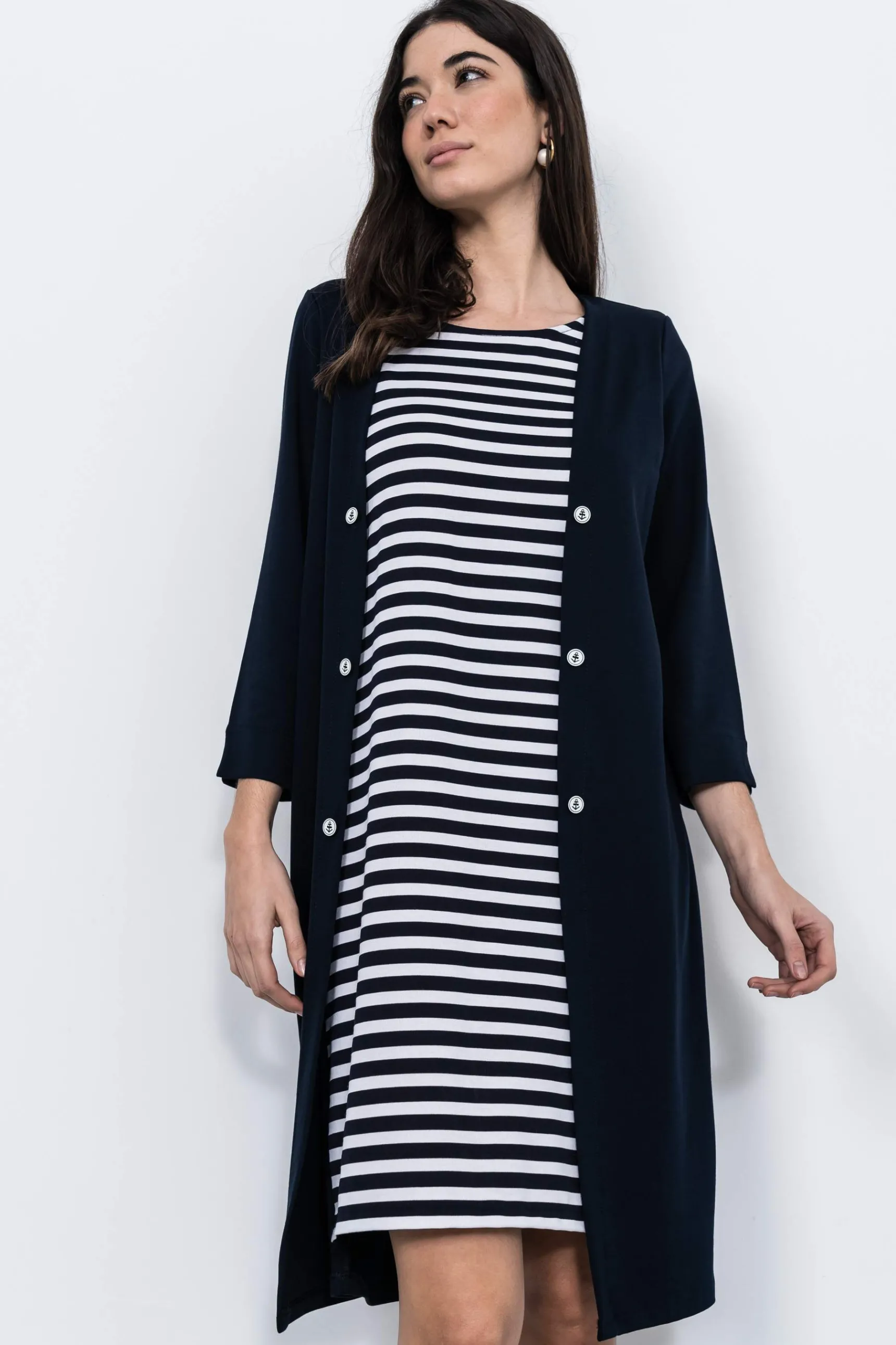 Precchio Vestidos<VESTIDO CÁRDIGAN COMBINADO RAYAS