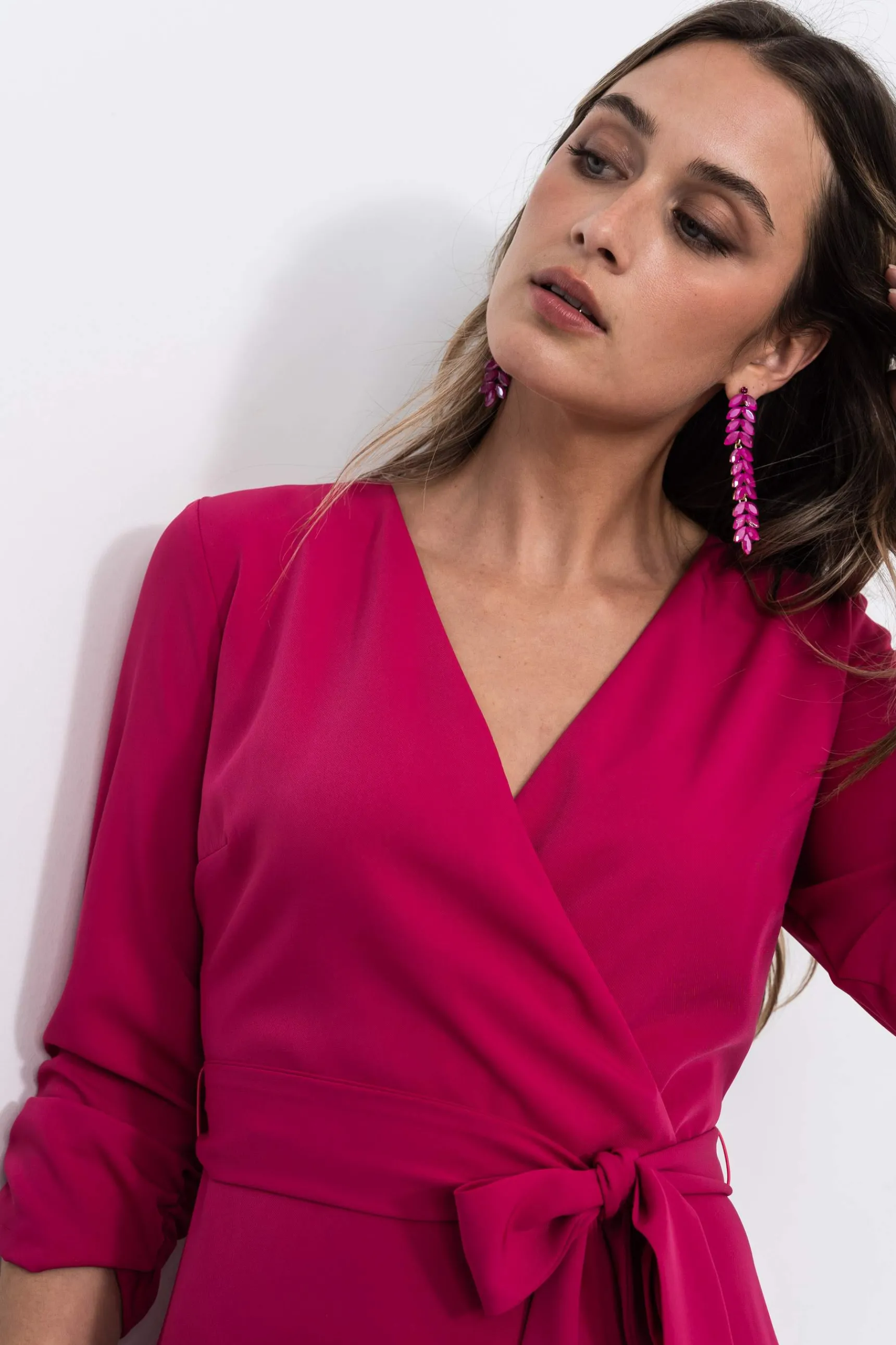 Precchio Vestidos<VESTIDO EFECTO CRUZADO FUCSIA