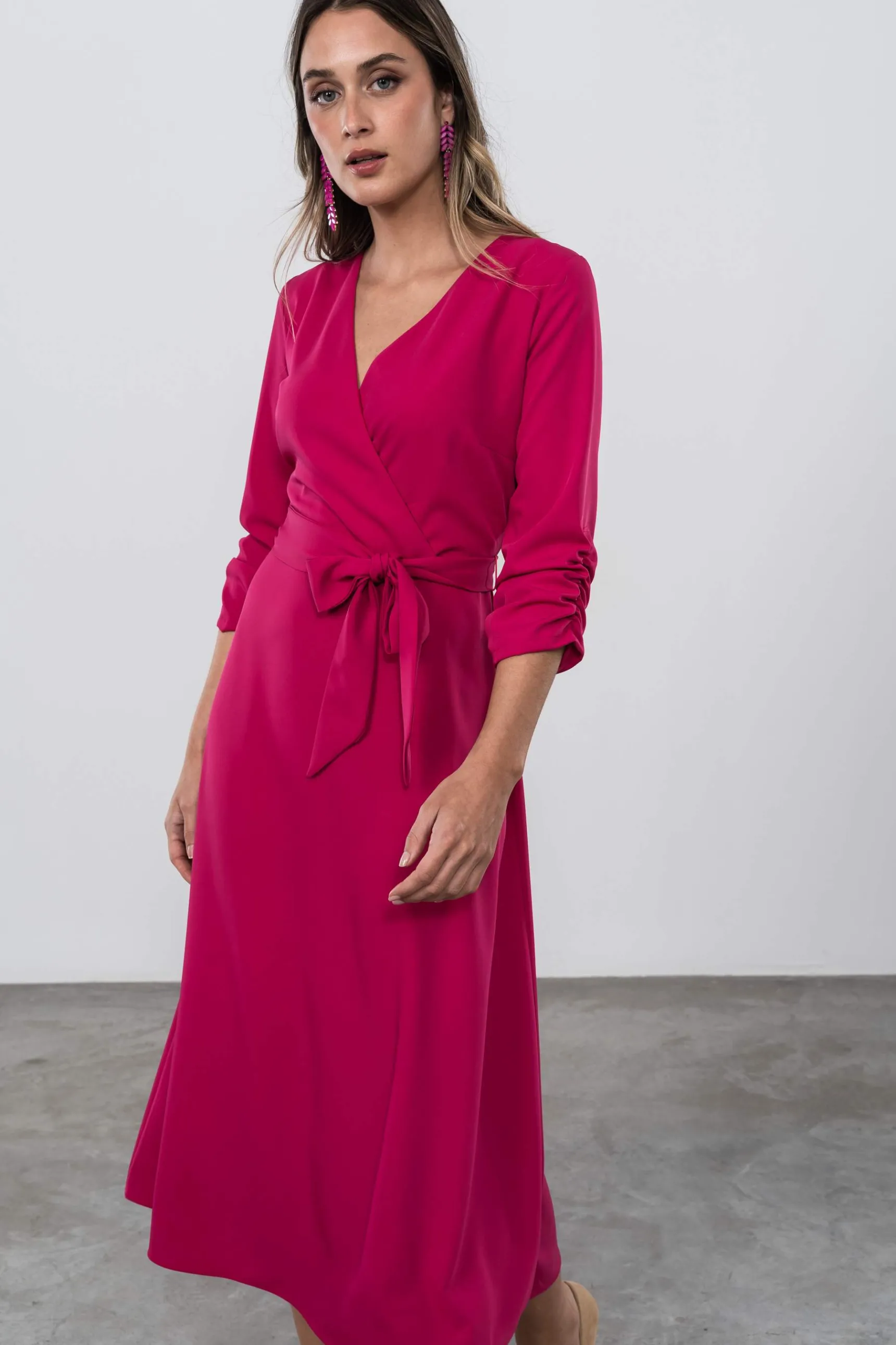 vestido_efecto_cruzado_fu_4.webp Precchio Vestidos<VESTIDO EFECTO CRUZADO FUCSIA