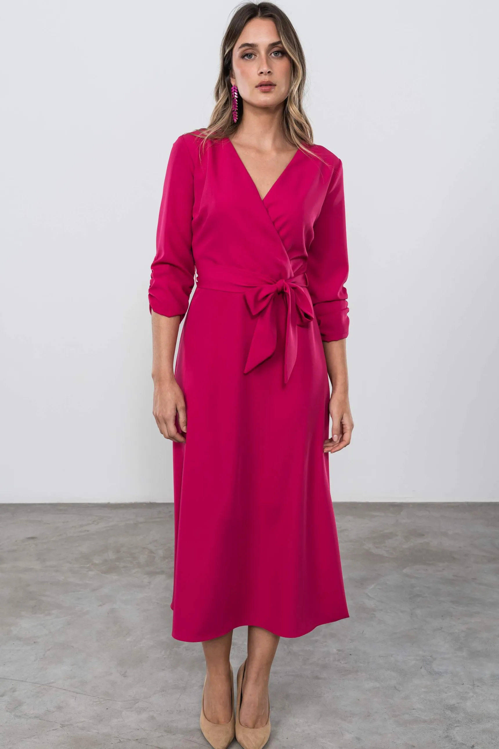 vestido_efecto_cruzado_fu_6.webp Precchio Vestidos<VESTIDO EFECTO CRUZADO FUCSIA