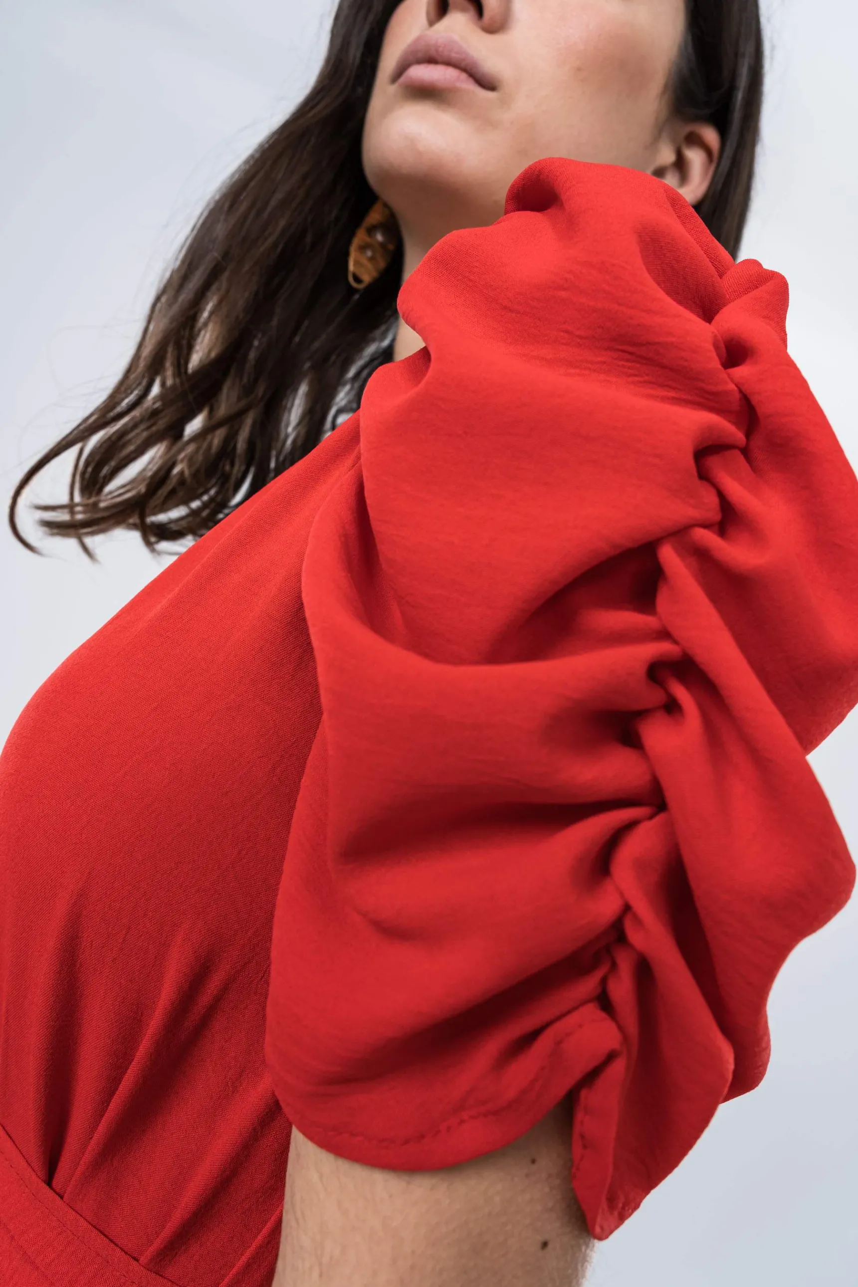 Precchio Vestidos<VESTIDO MANGA FRUNCES ROJO