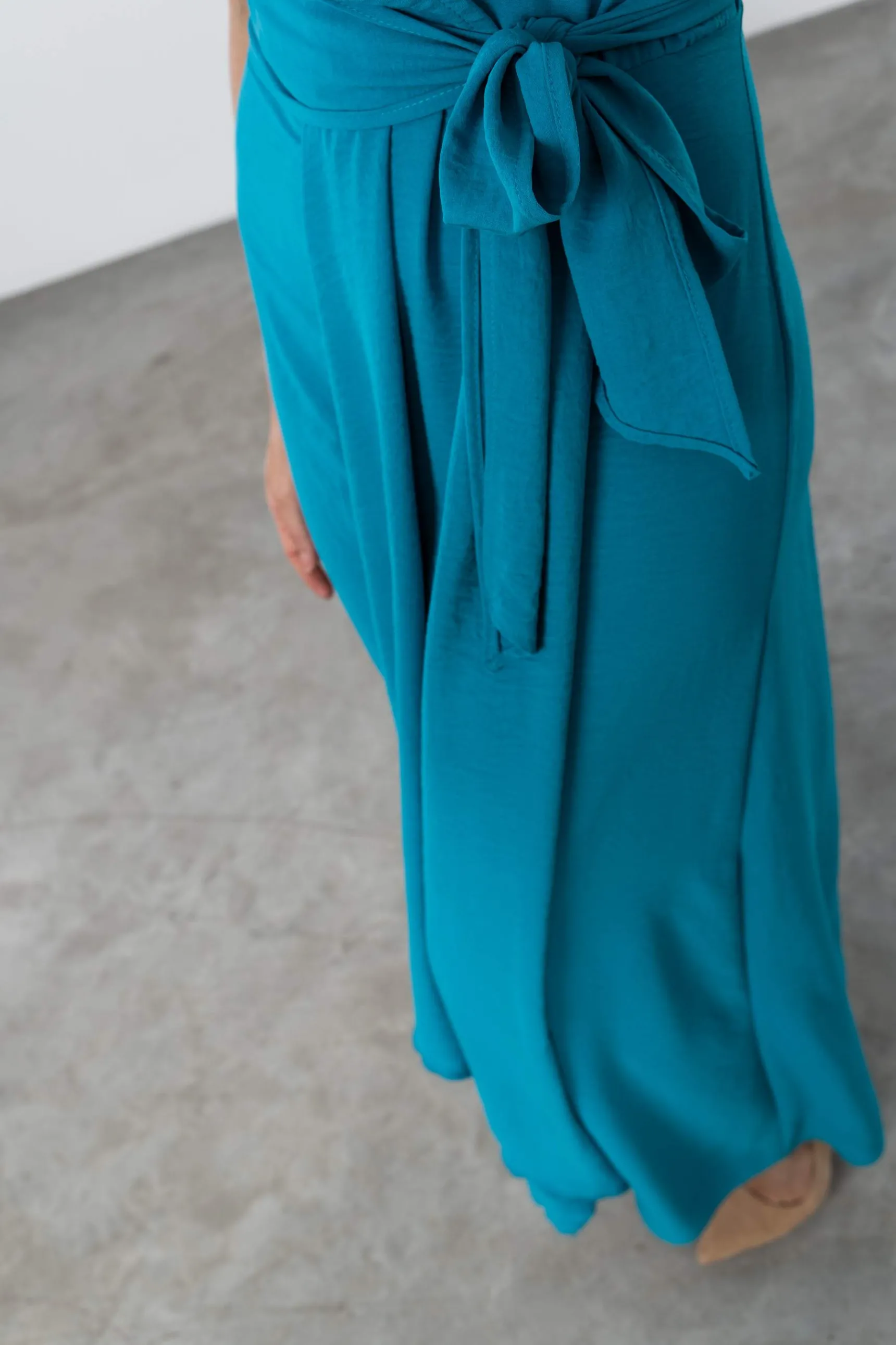 vestido_manga_frunces_tur_3.webp Precchio Vestidos<VESTIDO MANGA FRUNCES TURQUESA