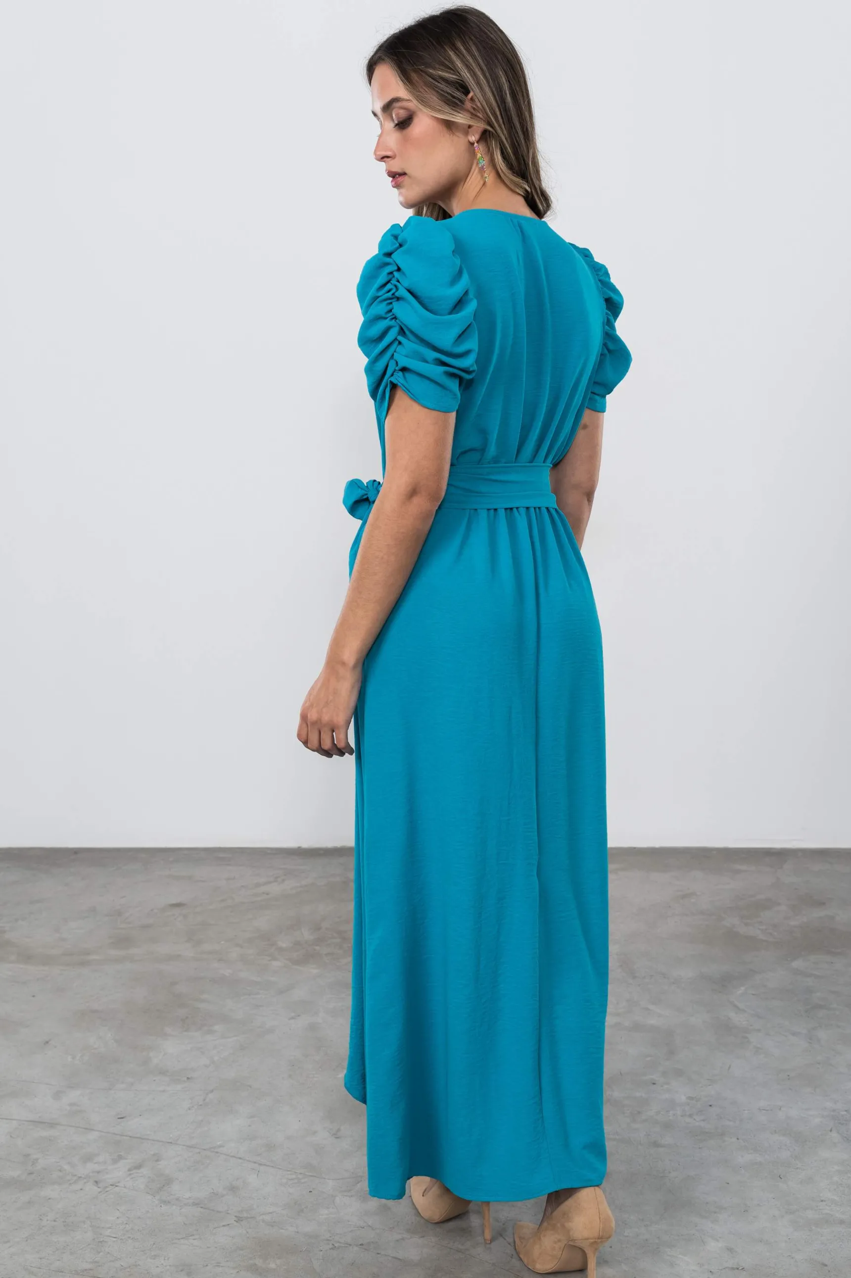 vestido_manga_frunces_tur_5.webp Precchio Vestidos<VESTIDO MANGA FRUNCES TURQUESA