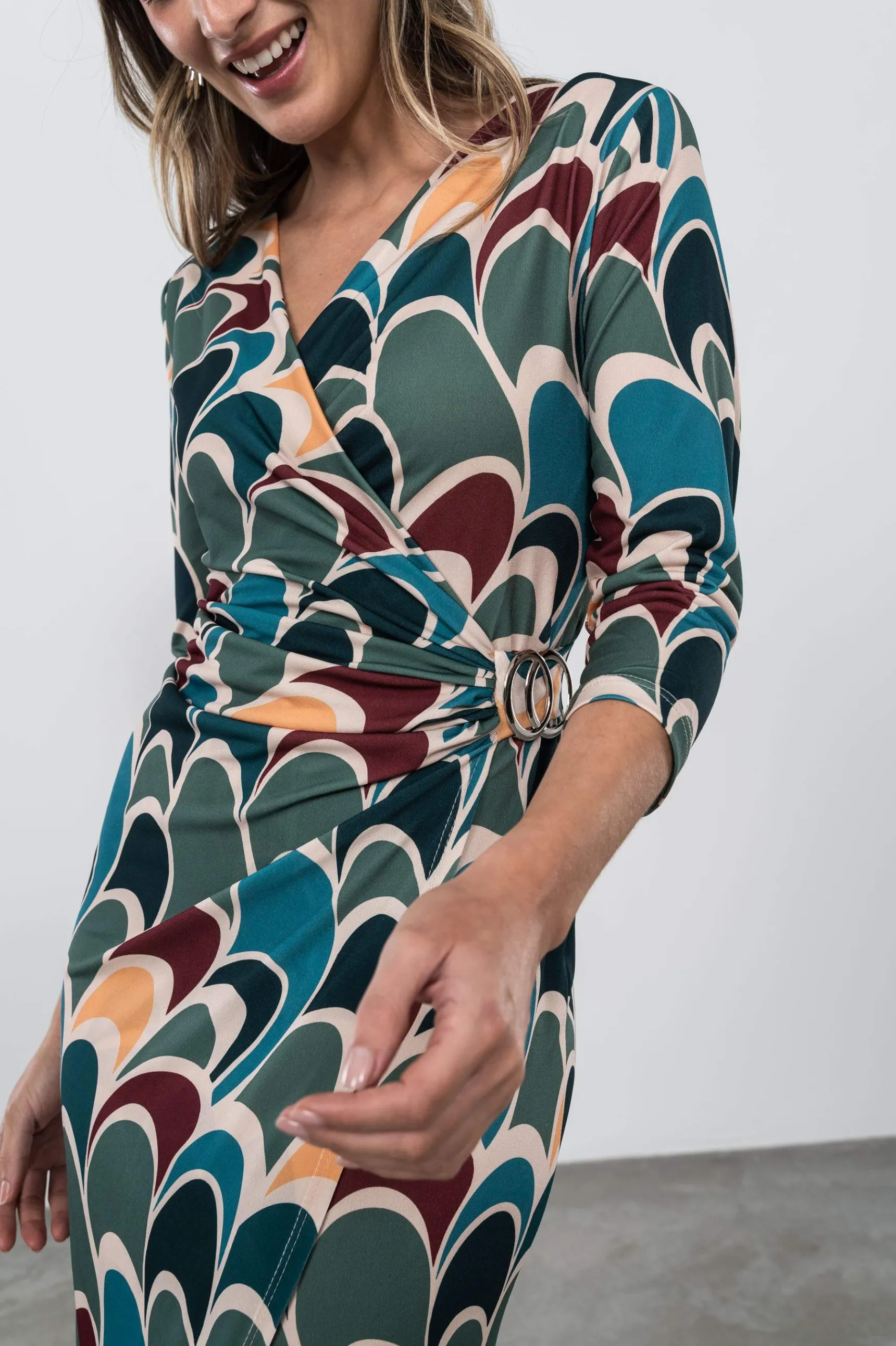 vestido_recogido_ondas_tu_2.webp Precchio Vestidos<VESTIDO RECOGIDO ONDAS TURQUESA